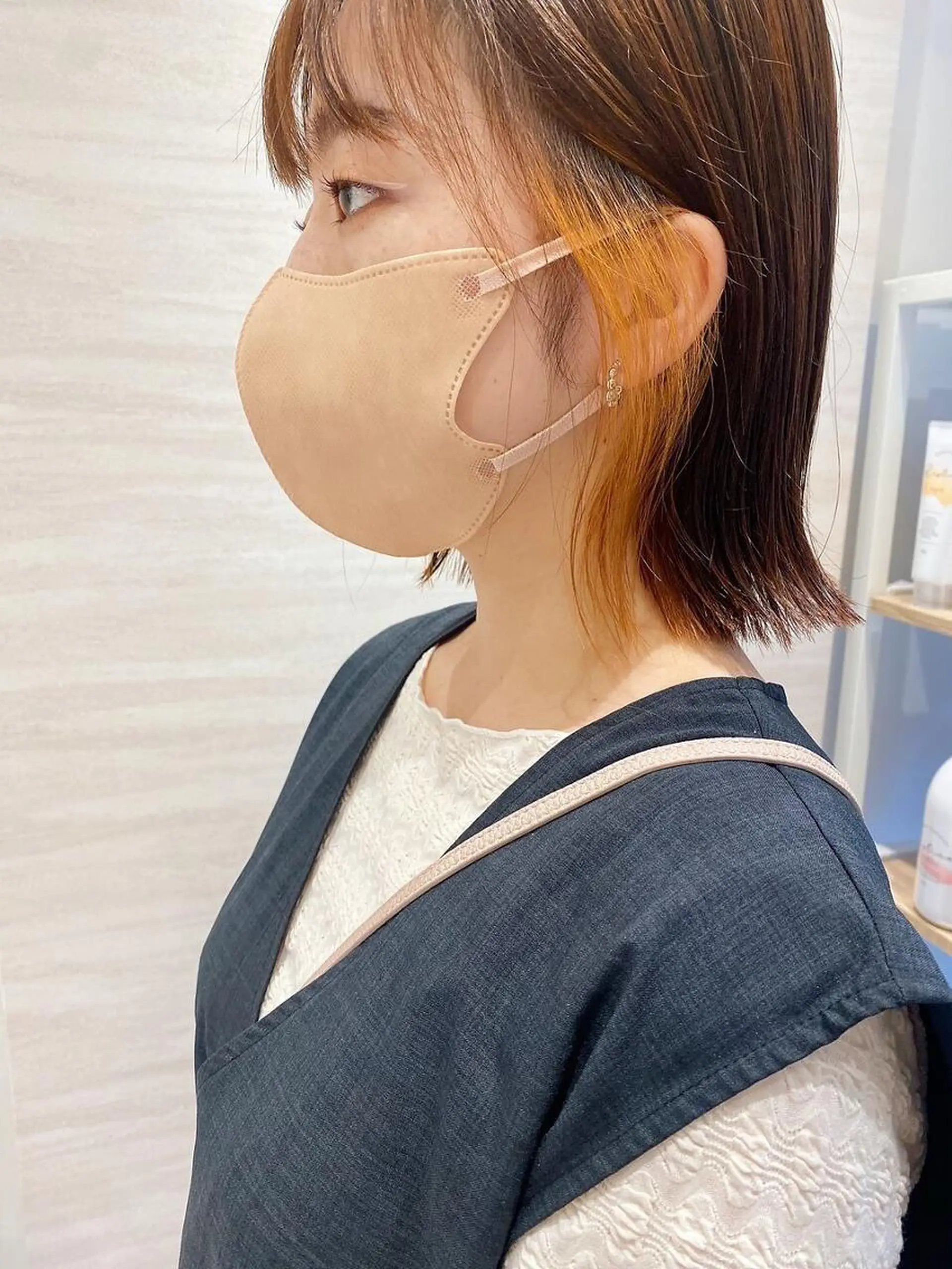 ショート カラー 切りっぱなしボブ ショートボブ イヤリングカラー インナーカラー ボブ カット ヘアカラー F． 〜エフ．〜中崎町のヘアスタイル