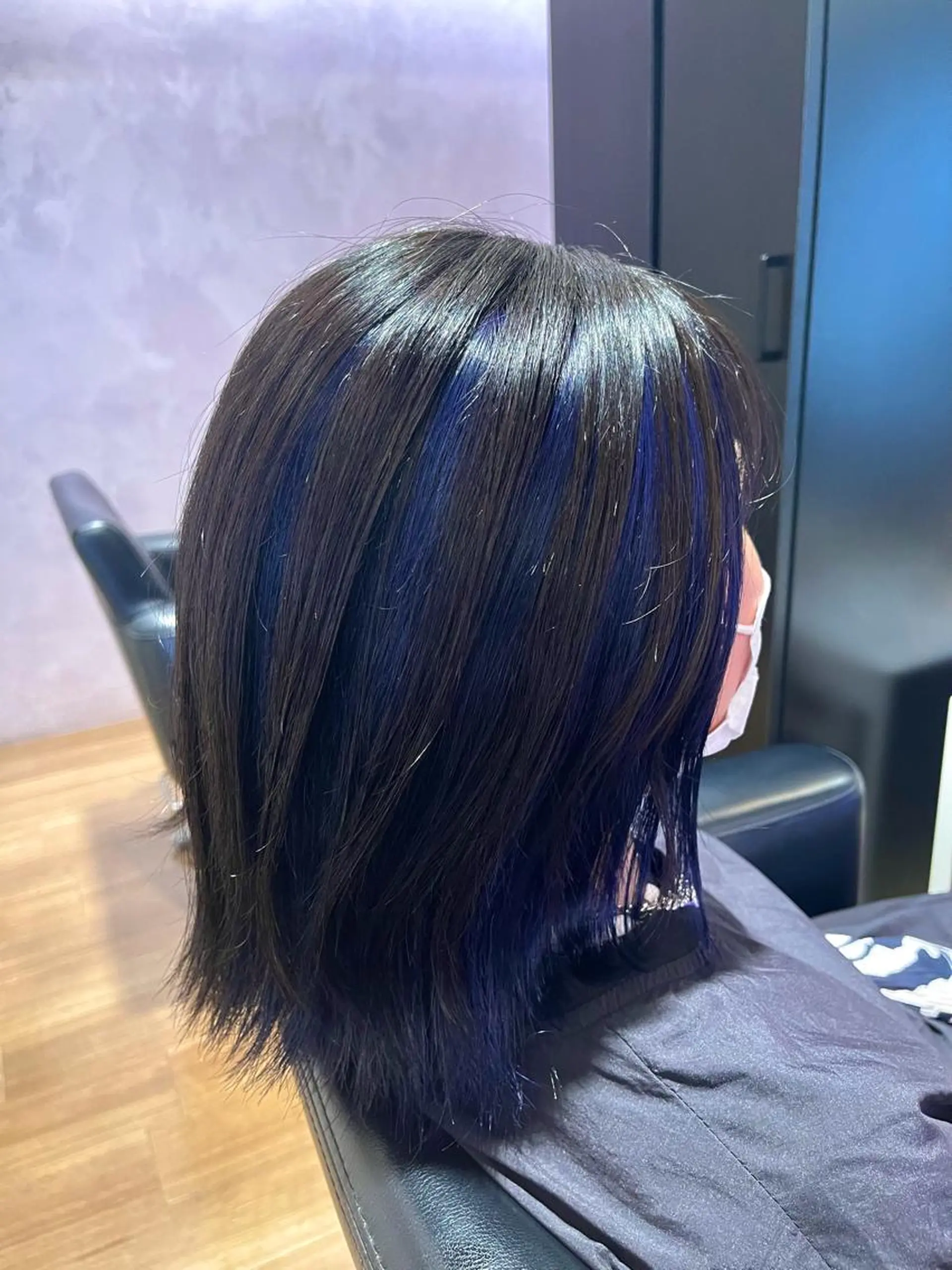 ミディアム カラー ネイビーカラー パープルカラー ヘアカラー トリートメント ヘアセット 社内1メンズ担当✨ 毛流れパーマ鈴木瑛也のヘアスタイル