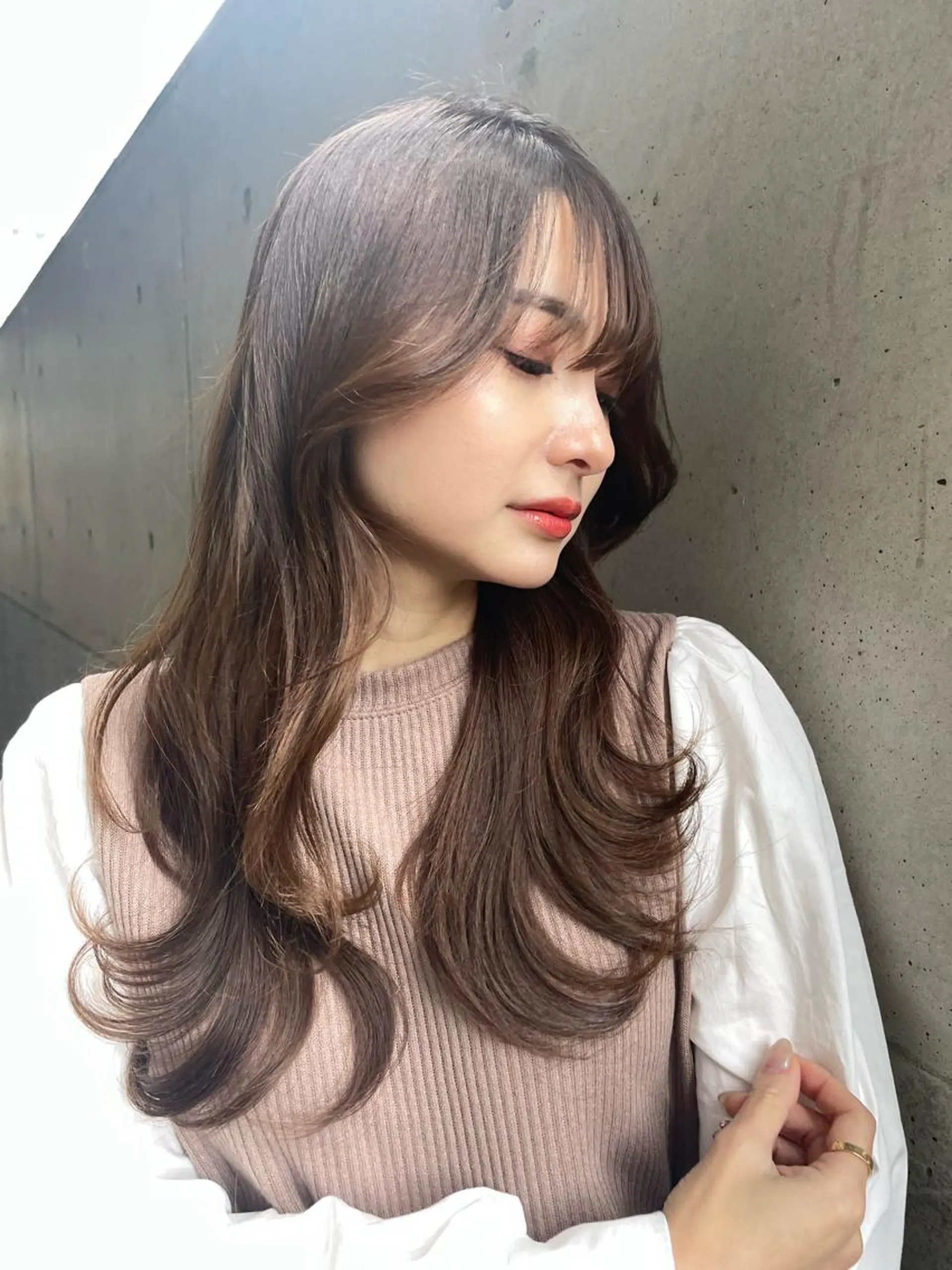 ロング カラー パーマ マツエク・マツパ アイブロウ カット ヘアカラー 艶カラー/アイドル 前髪/内藤　輝のヘアスタイル
