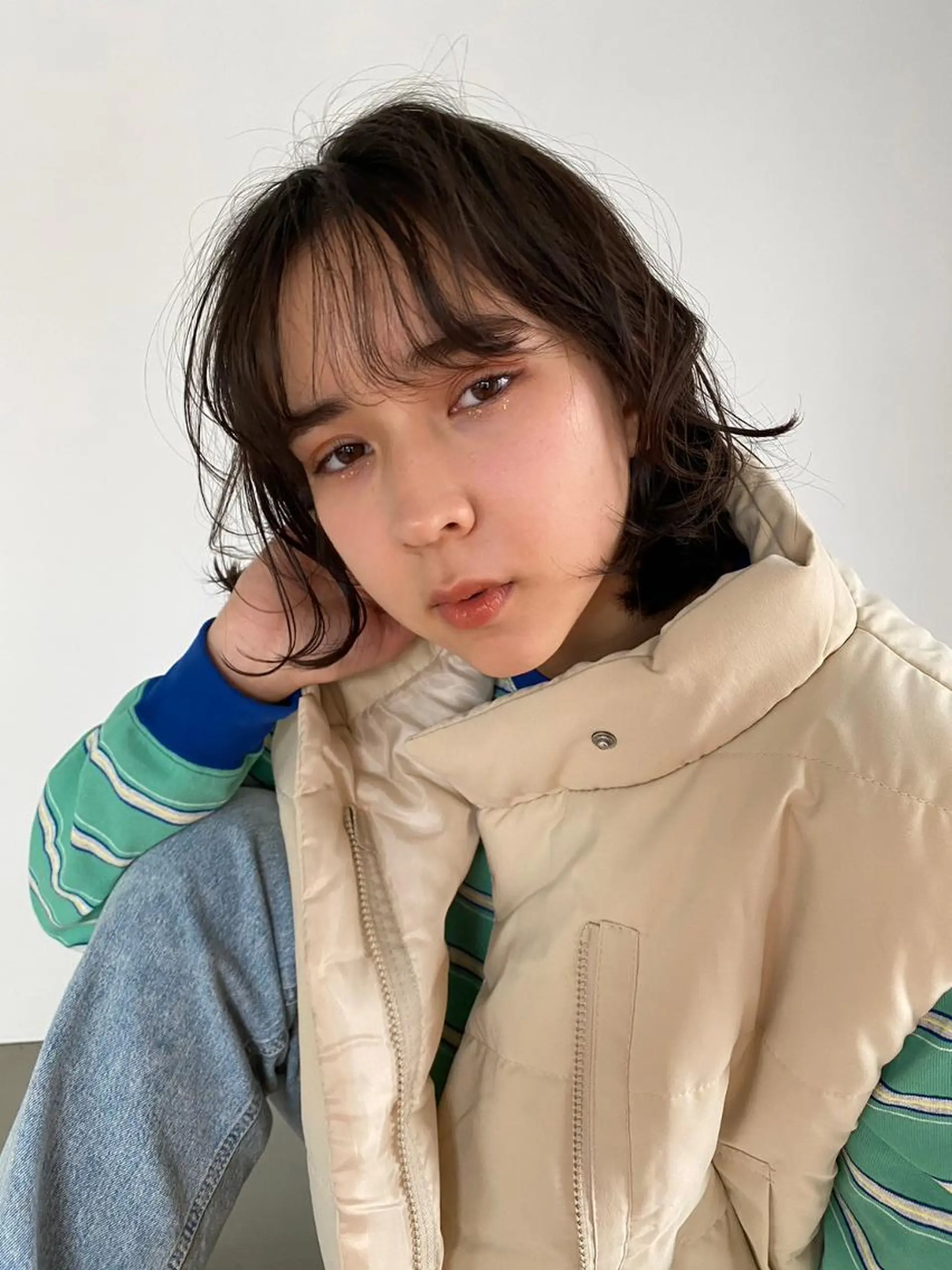 ミディアム カラー パーマ ショートボブ アディクシーカラー ブリーチ ブロンド ブルーカラー ヘアカラー CEINE PATHのヘアスタイル