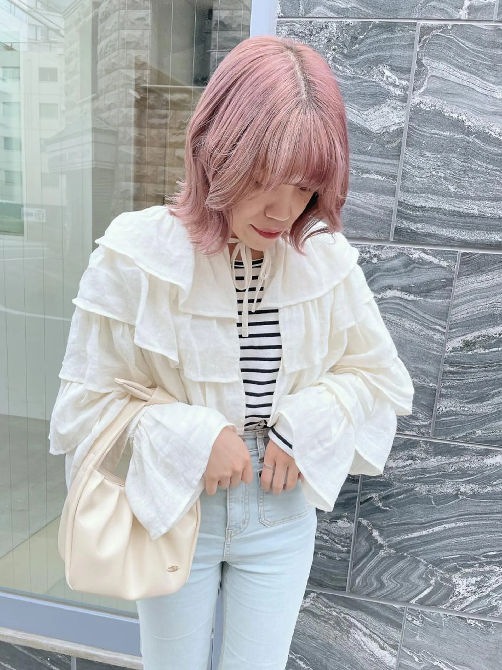 カラー ブリーチ ハイトーンカラー ピンクカラー 🍨モテベージュ🩰 miraiのヘアスタイル