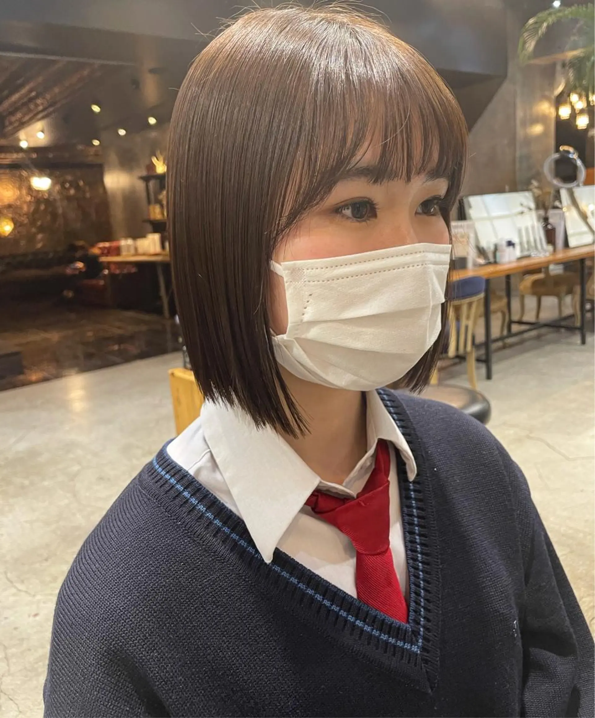 ミディアム カラー ヘアアレンジ 切りっぱなしボブ ボブ カット トリートメント 髪質改善カラー&TR 縮毛矯正/弱酸性矯正のヘアスタイル