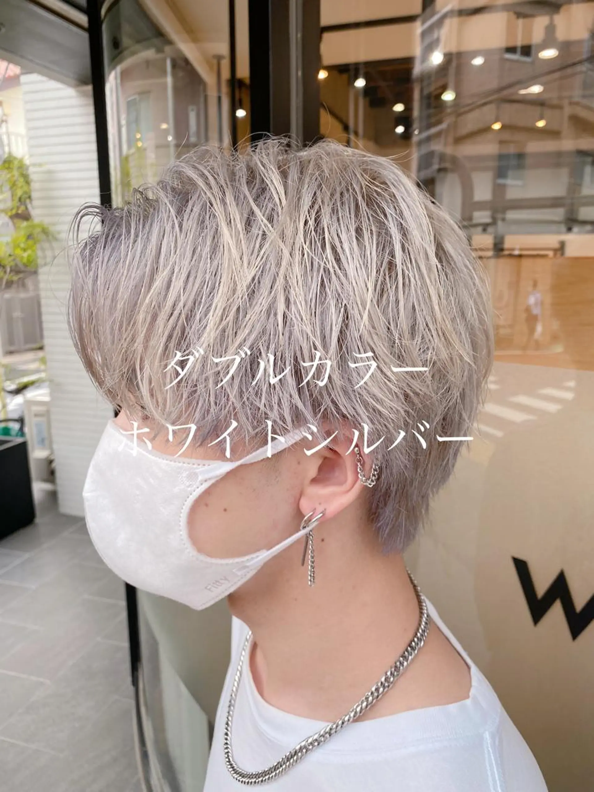 ショート カラー メンズ ダブルカラー シルバー ホワイトシルバー デザインカラー/ ブリーチ/稲若健太郎のヘアスタイル
