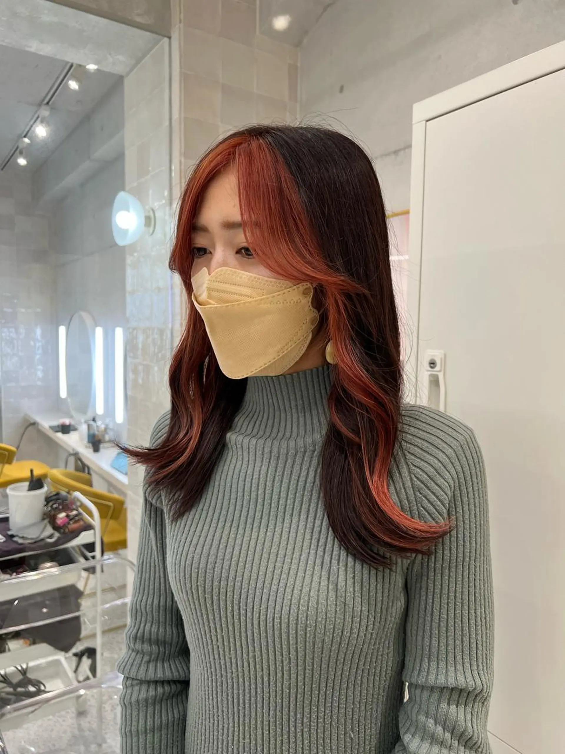 ロング カラー ミストバング ブリーチ 透明感カラー  フェイスフレーミング ブリーチなしカラー ヘアカラー 韓国ヘア☁️ mitsukiのヘアスタイル