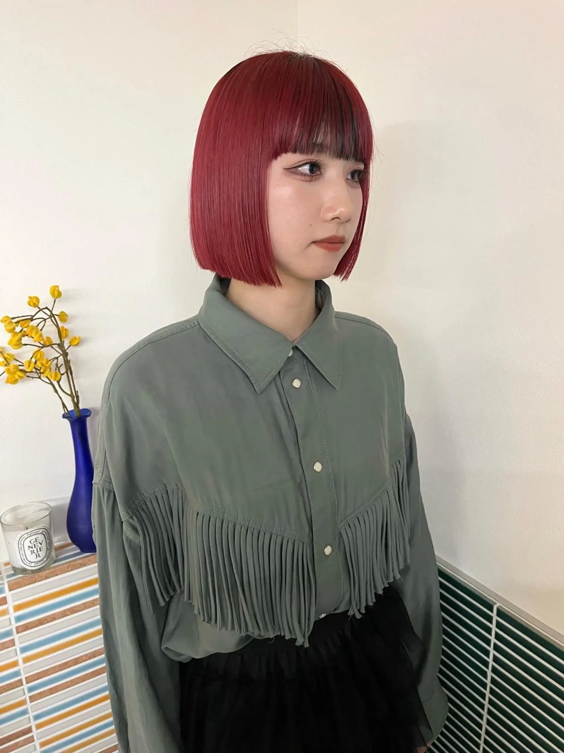 ミディアム カラー ブリーチ レッドカラー ヘアカラー トリートメント 🩷ハイトーン透明感 レイヤー🩷ユリカのヘアスタイル