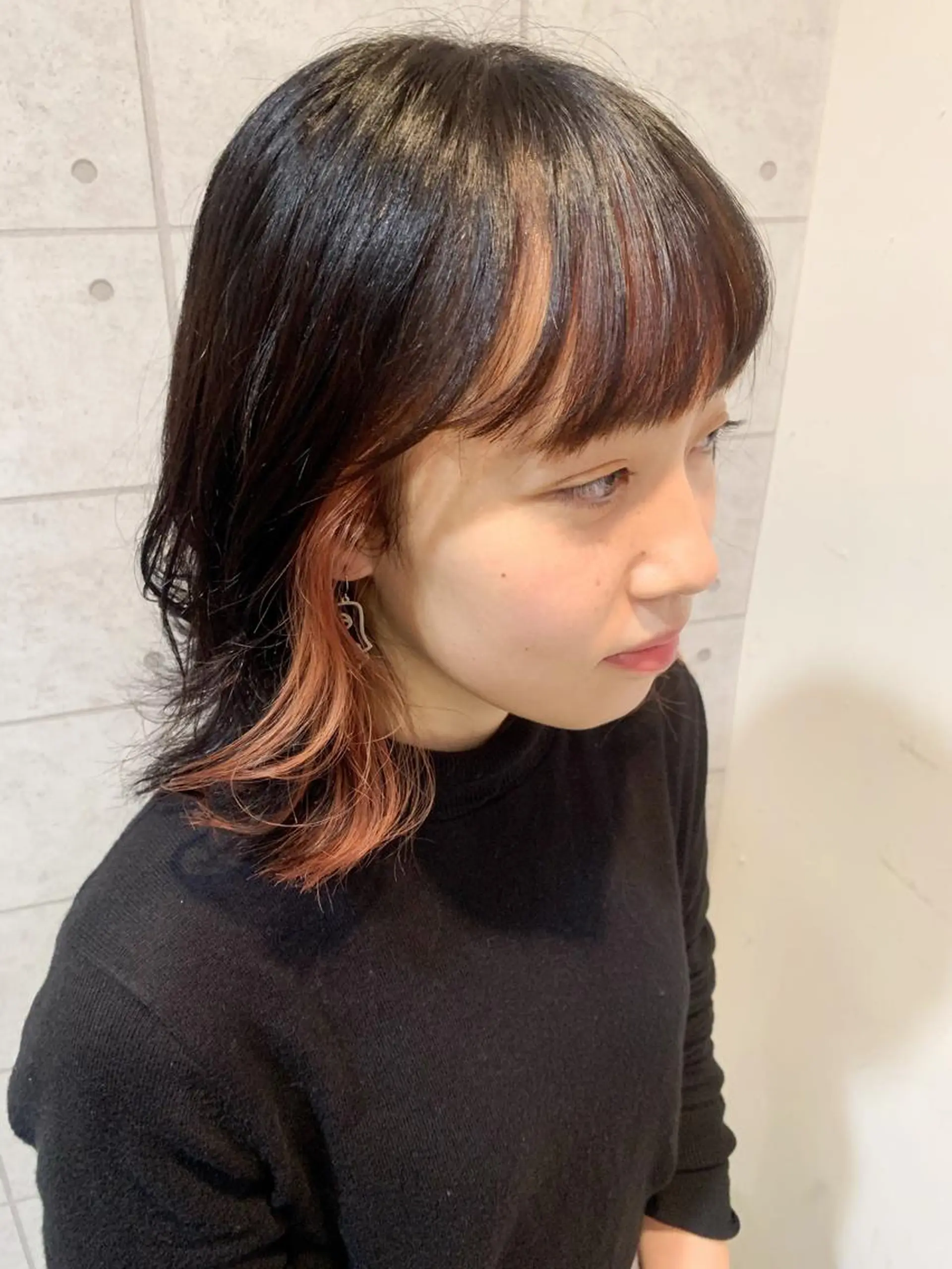 ミディアム カラー ヘアアレンジ オレンジ 🌿‬ ܸAir 透明感🌱西村知佳のヘアスタイル