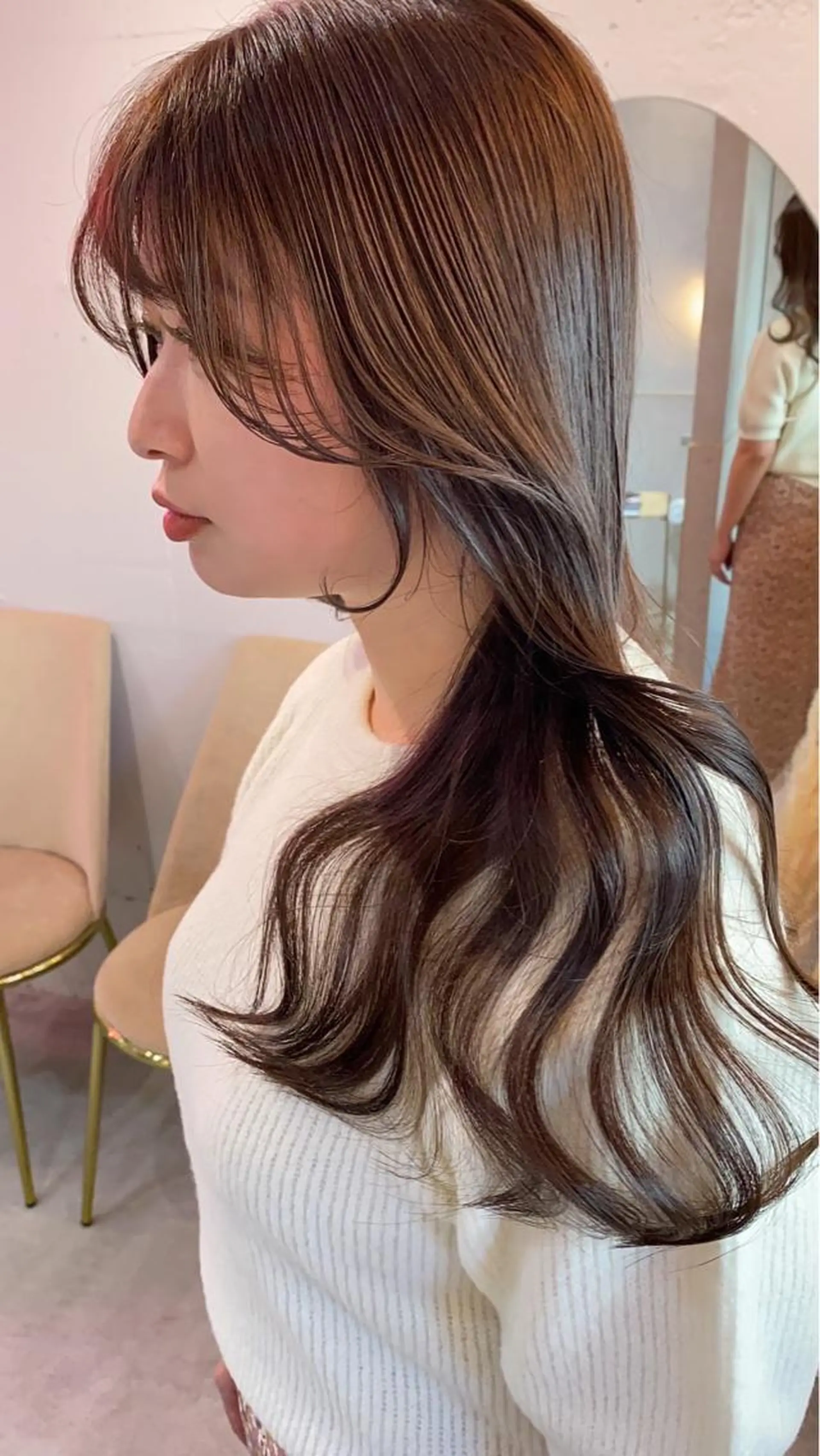 セミロング カラー シールエクステ セミロングパーマ ブリーチ ケアブリーチ ダブルカラー 新宿/韓国風レイヤー 髪質改善/渋谷直樹のヘアスタイル