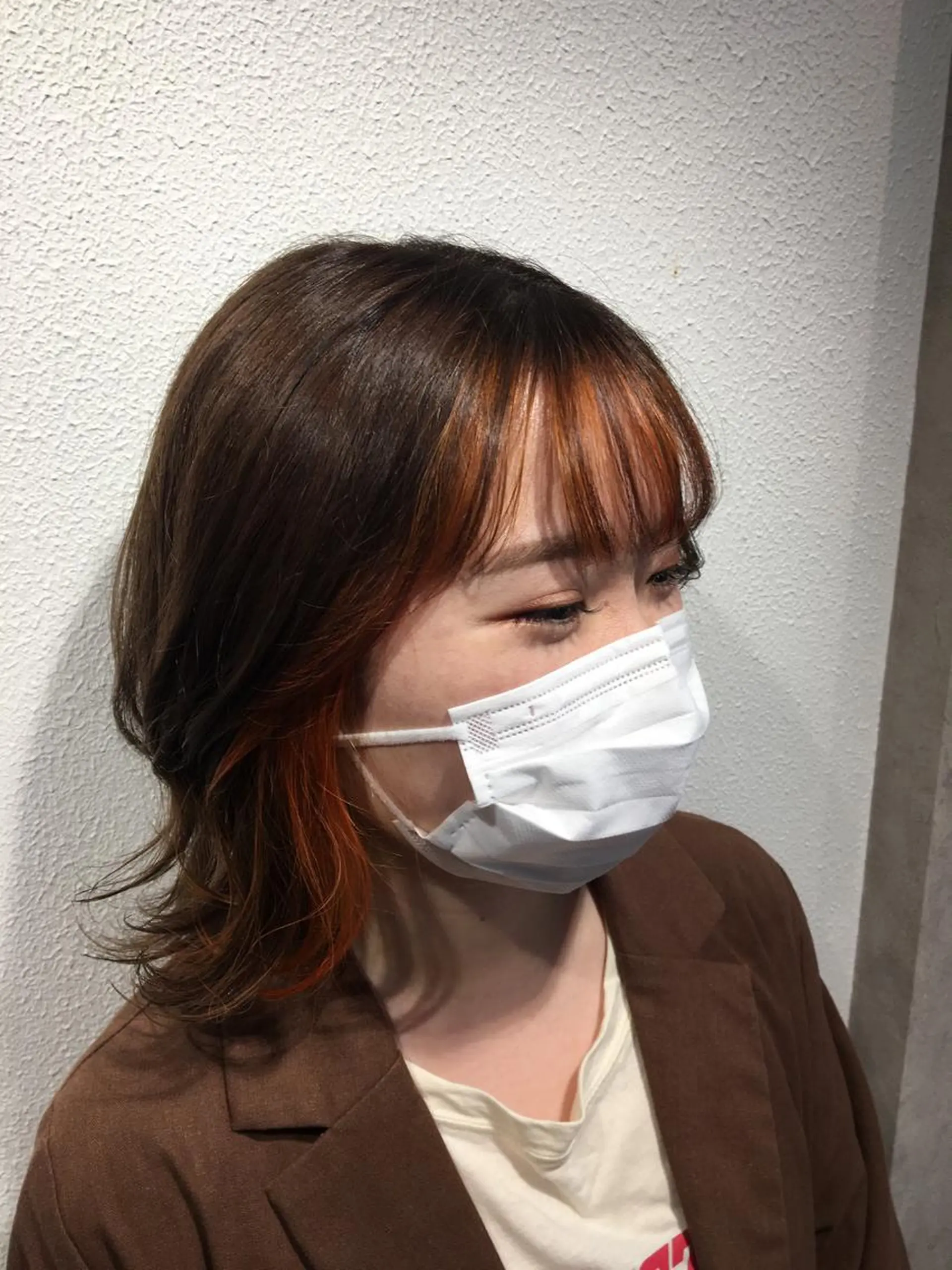 ミディアム カラー イヤリングカラー オレンジ ヘアカラー Selene 難波店 店長SHINTANIのヘアスタイル