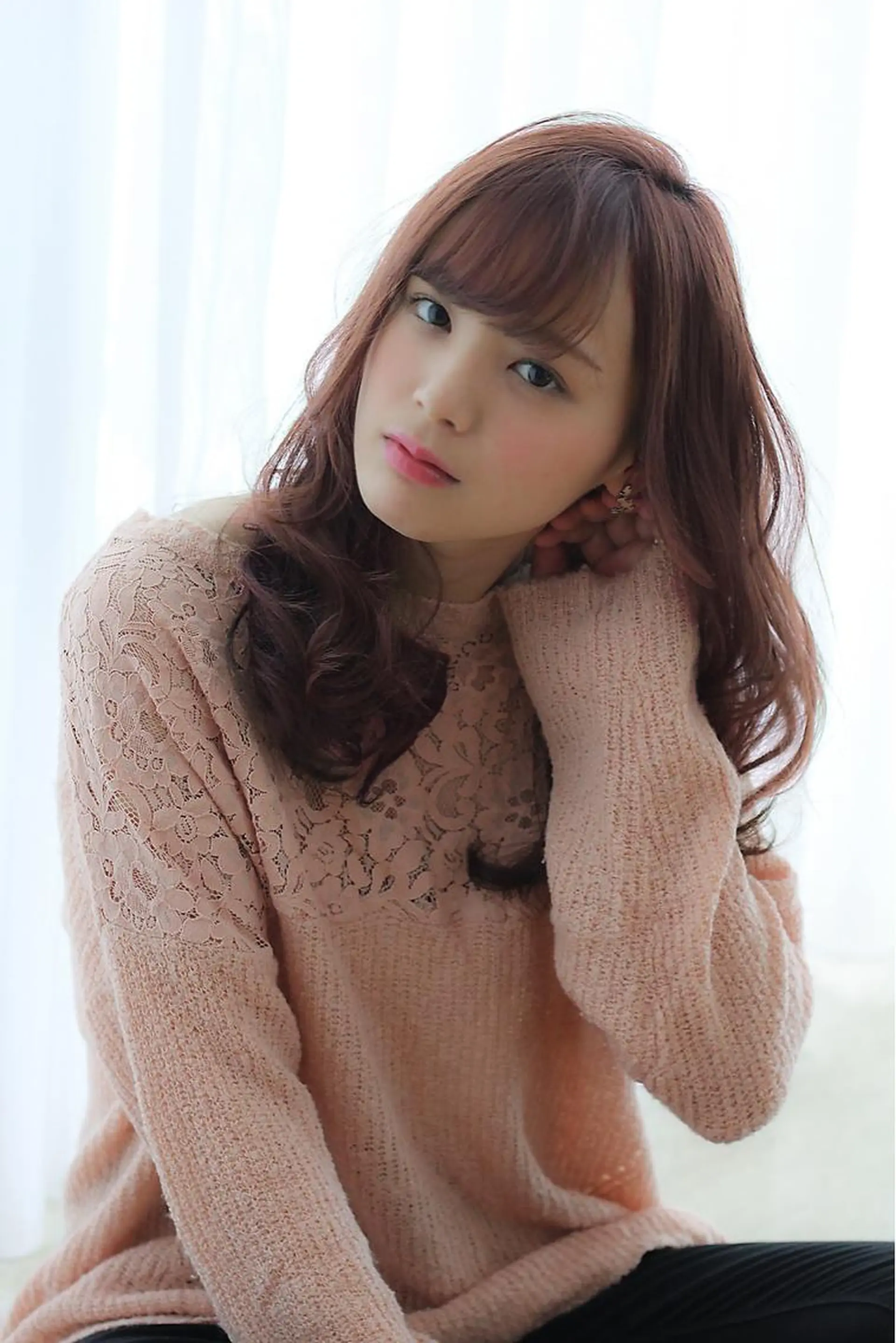 セミロング カラー パーマ ヘアアレンジ ピンクカラー ヘアカラー VIVIE【ヴィヴィ】所属・髪質改善/韓国風 レイヤー/田村祐樹のヘアスタイル