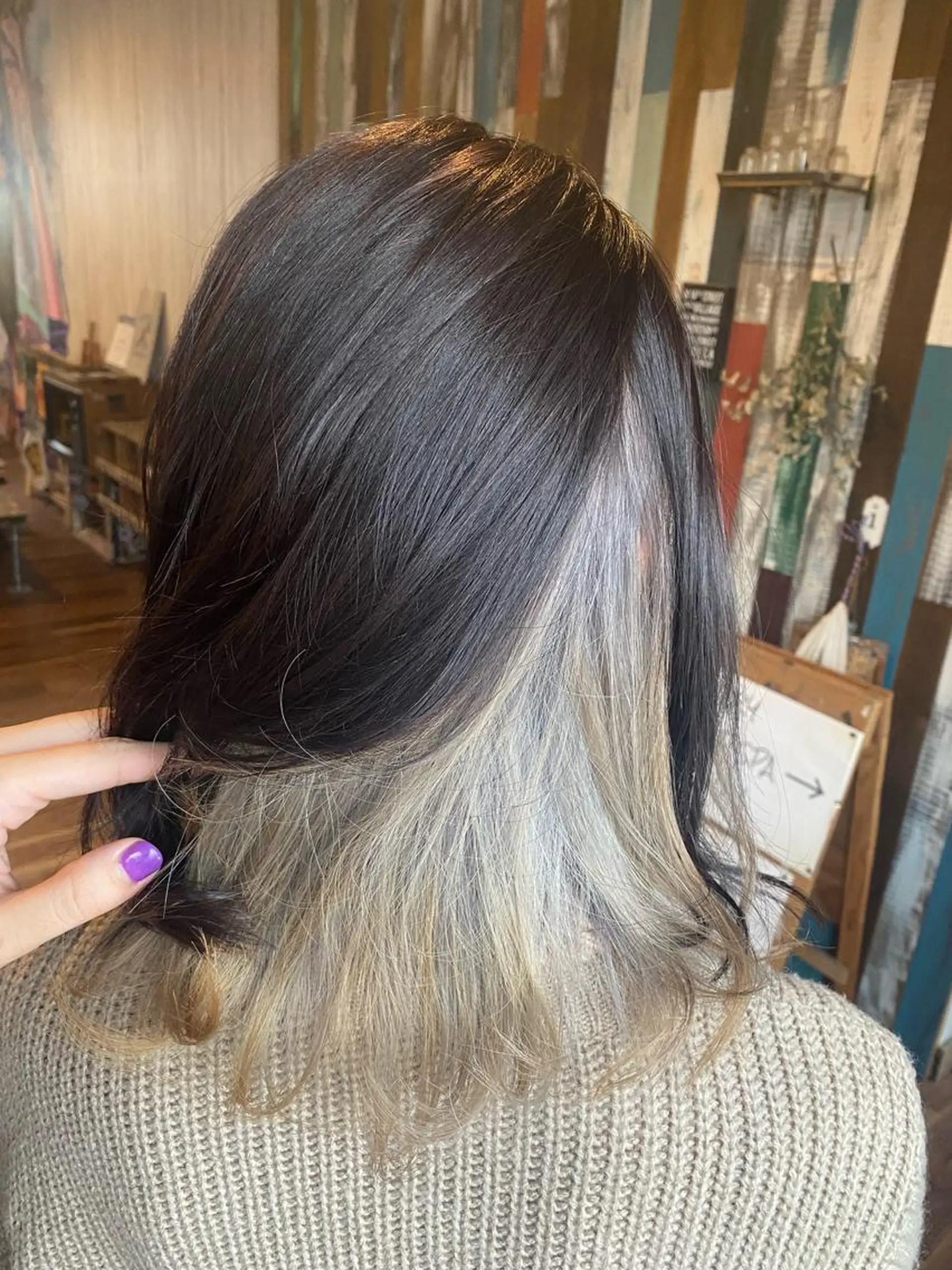ミディアム カラー ベージュカラー ブリーチ ホワイトベージュ 銀座/ダブルカラー/ レイヤーカット/高梨のヘアスタイル