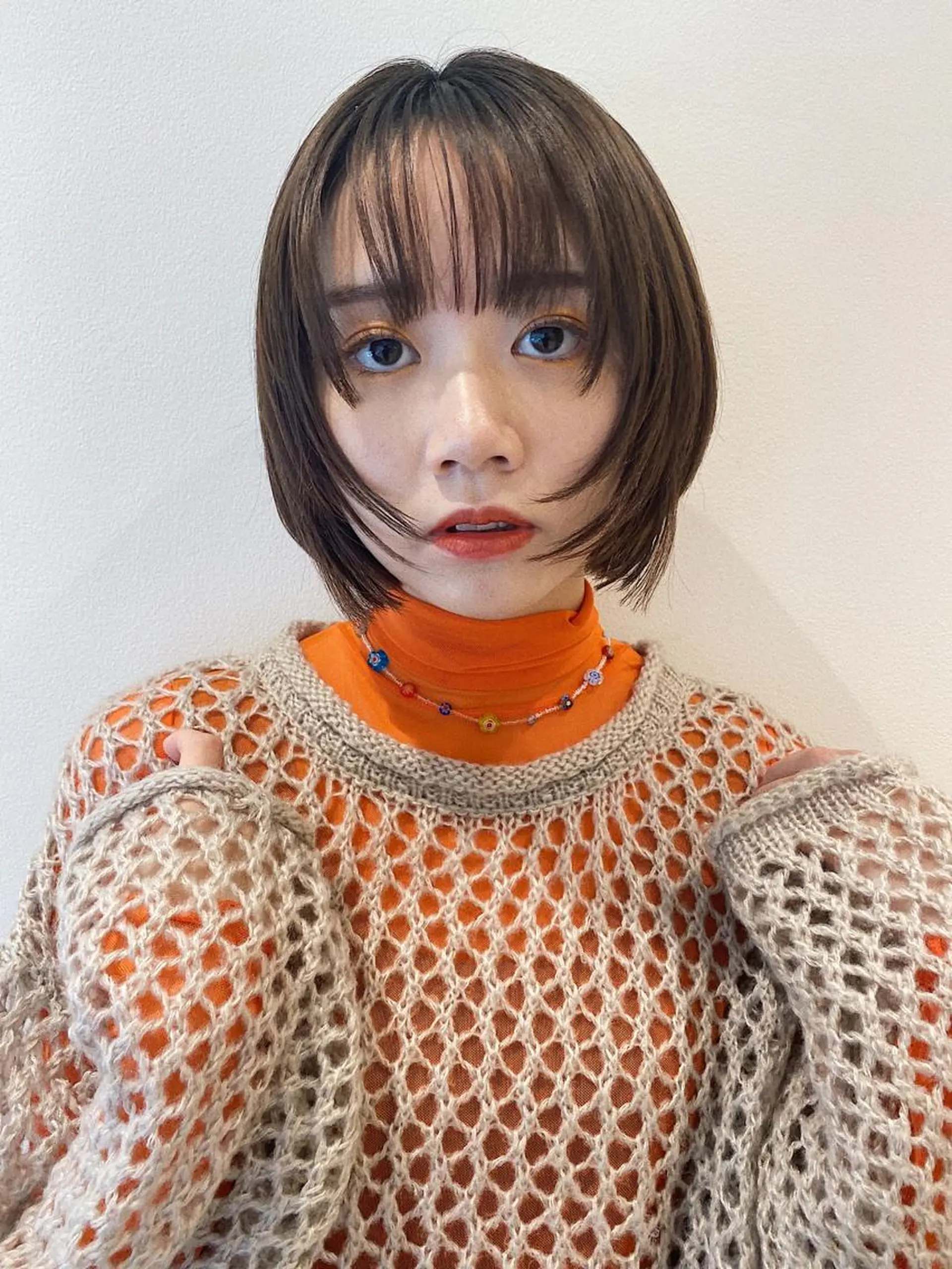 ミディアム ボブ ウルフカット ウルフボブ ヘアカラー トリートメント プレイングカラー🤍 細めハイライトのヘアスタイル