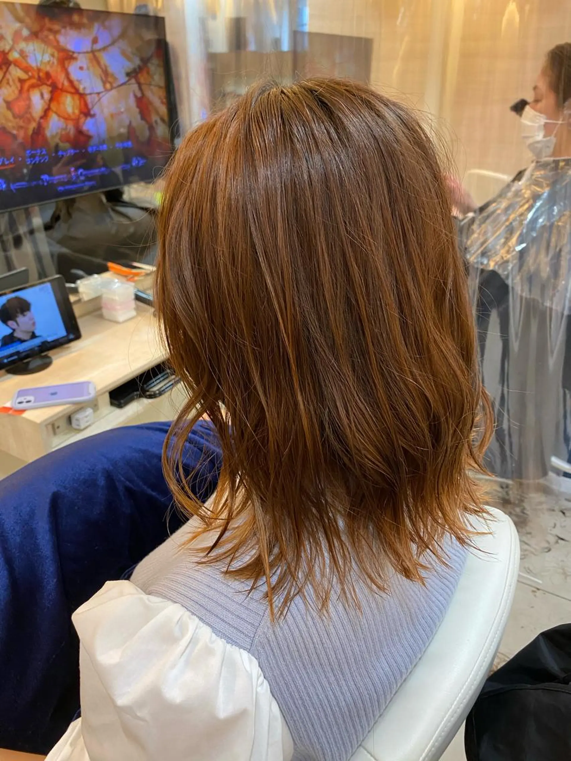 ミディアム カラー イルミナカラー オレンジ ヘアカラー 塩谷黎✨ブリーチ無W カラーメンズパーマ✨のヘアスタイル