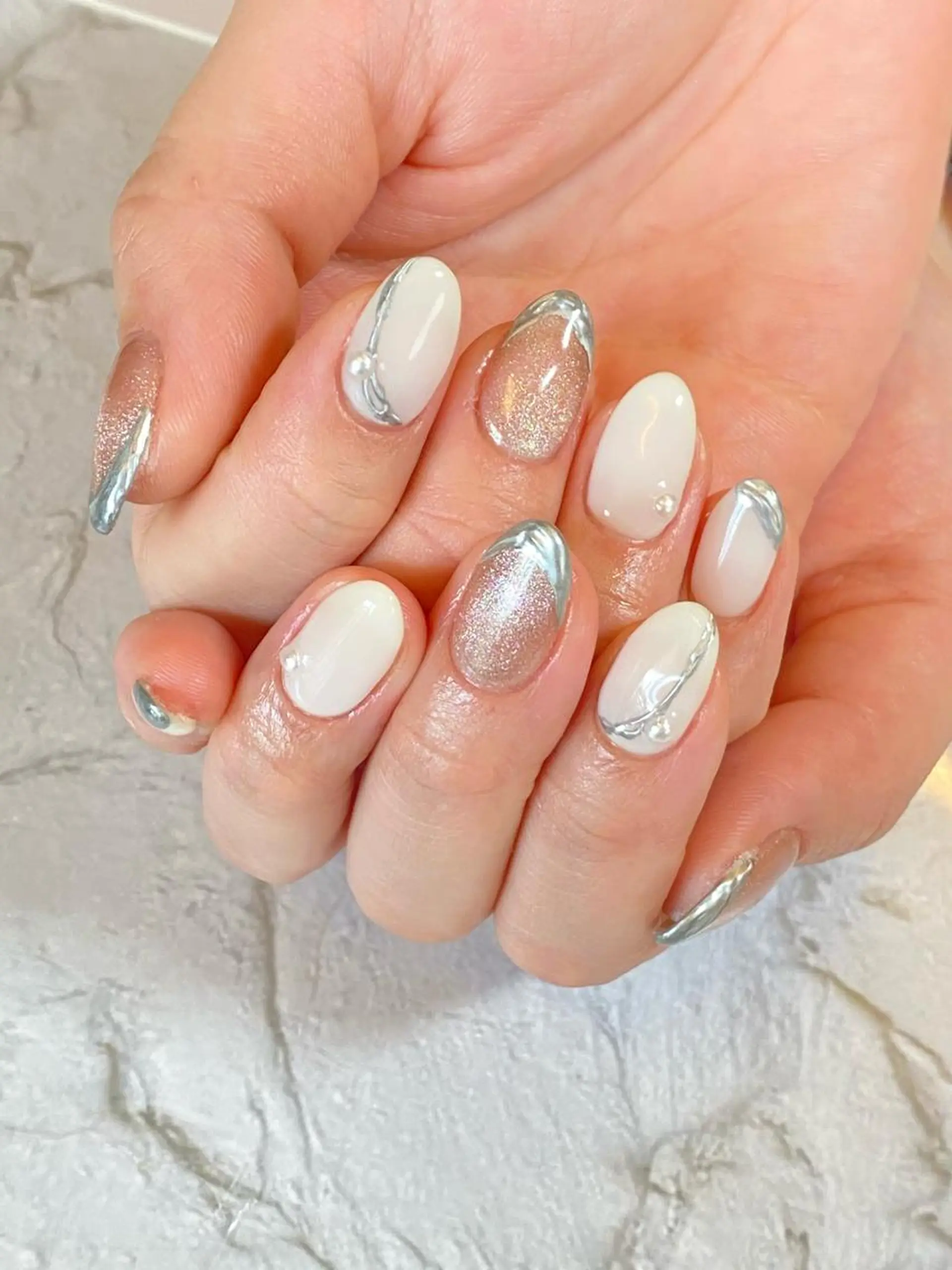 ネイル ジェルネイル マグネットネイル パラジェル シルバー M nail はやまうららのネイルデザイン