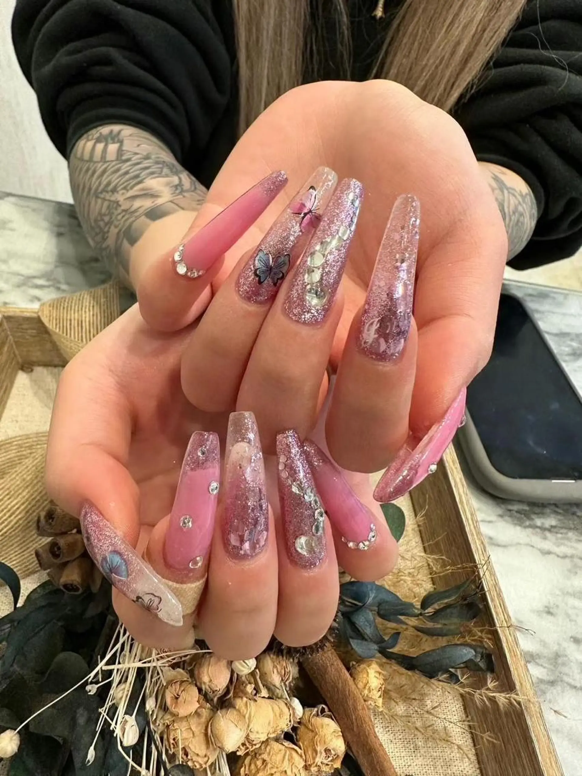 ネイル 桜ネイル フレンチネイル グラデーション グリーン ハート Babarla Nailのネイルデザイン
