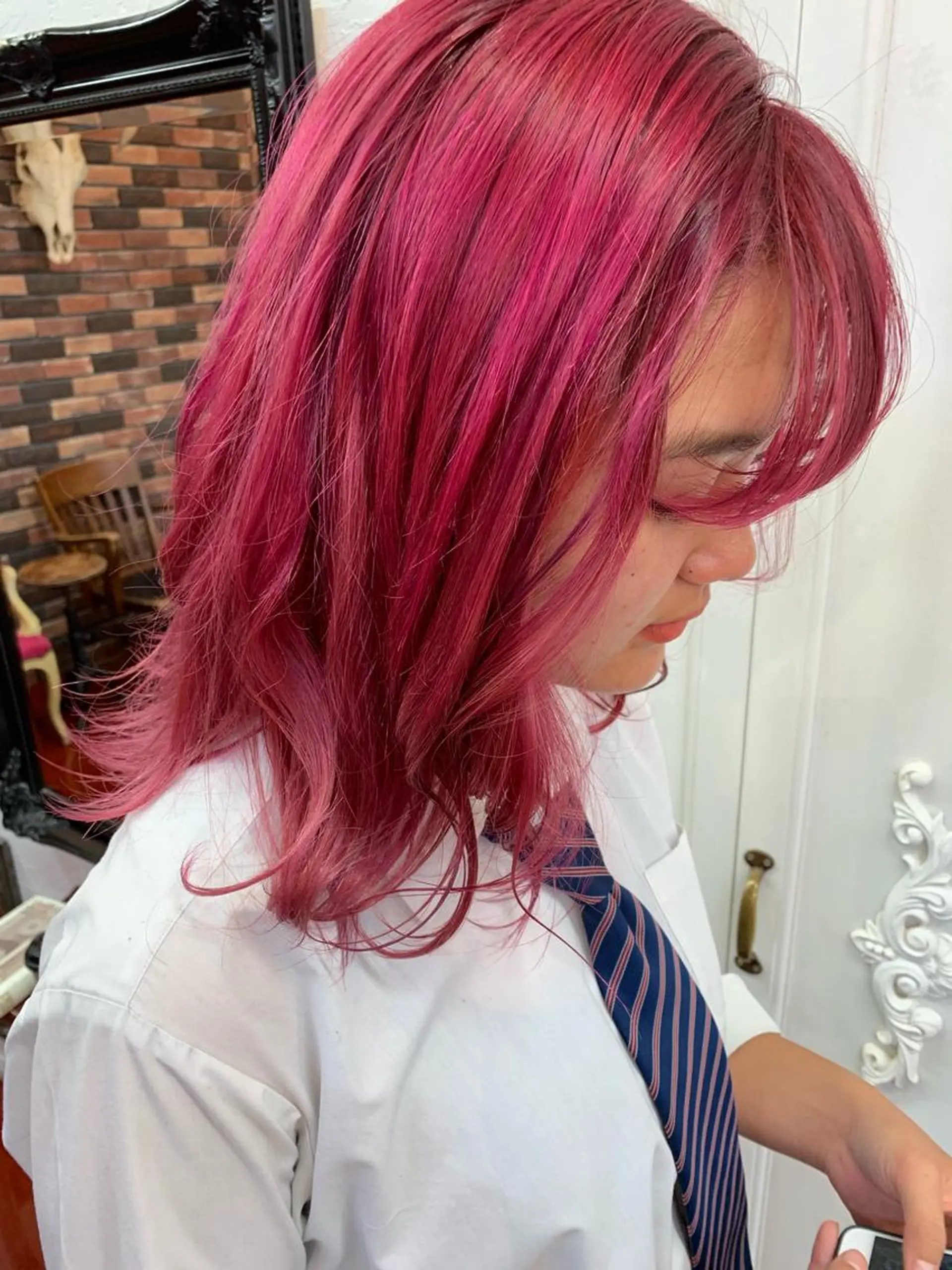 ミディアム カラー ピンクベージュ/新潟 万代/高橋桃葉🍑のヘアスタイル