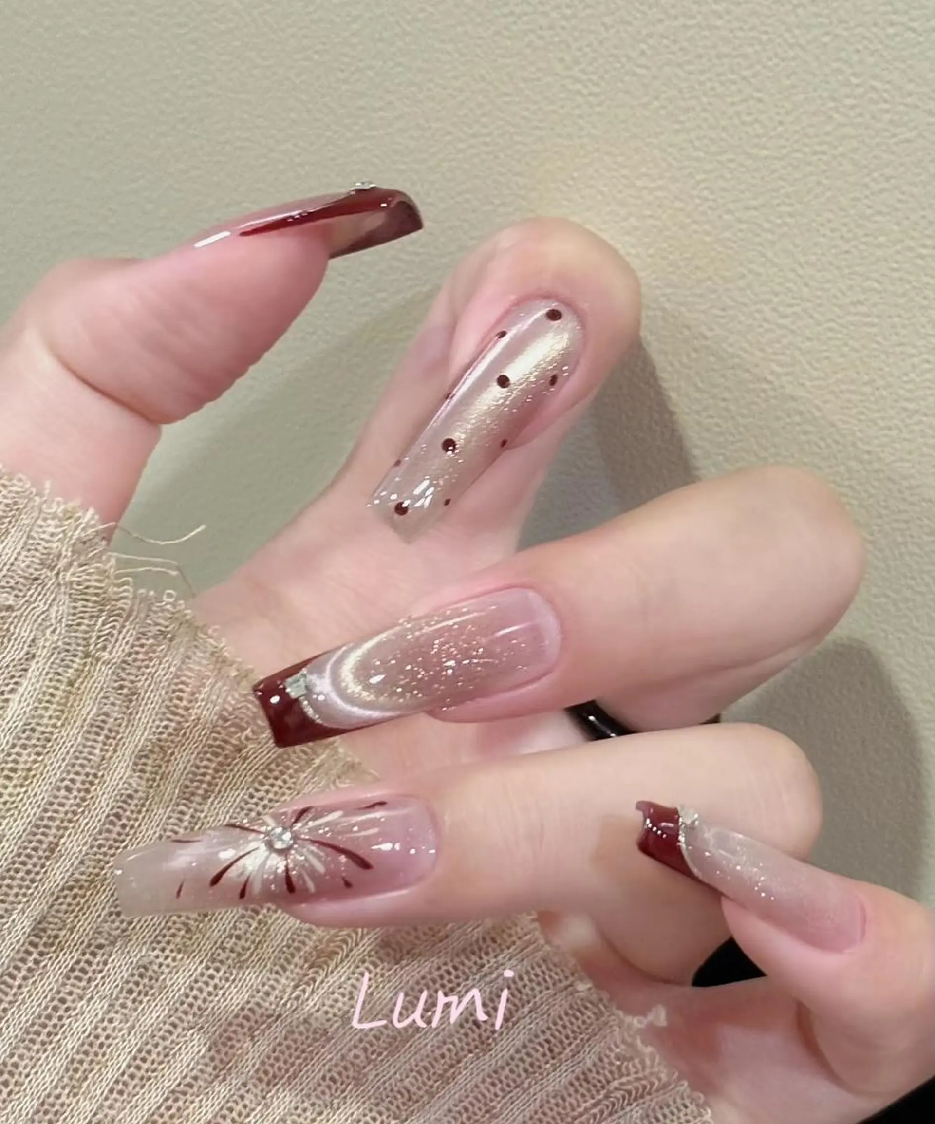 ネイル ツイードネイル 冬ネイル クリスマス 神崎 理沙のネイルデザイン