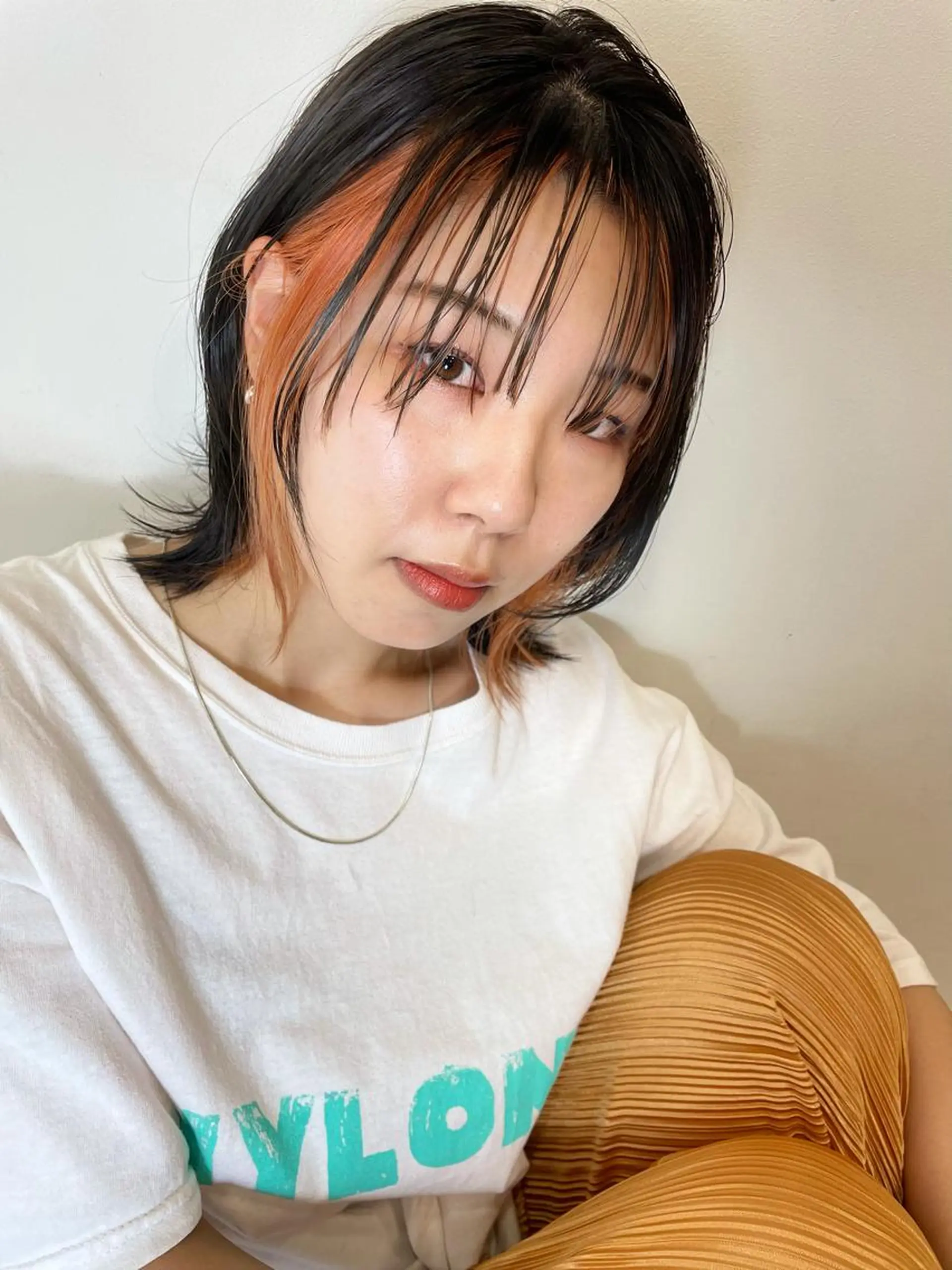 ミディアム カラー インナーカラー オレンジ 1/f hair space所属・河口 友里のヘアスタイル