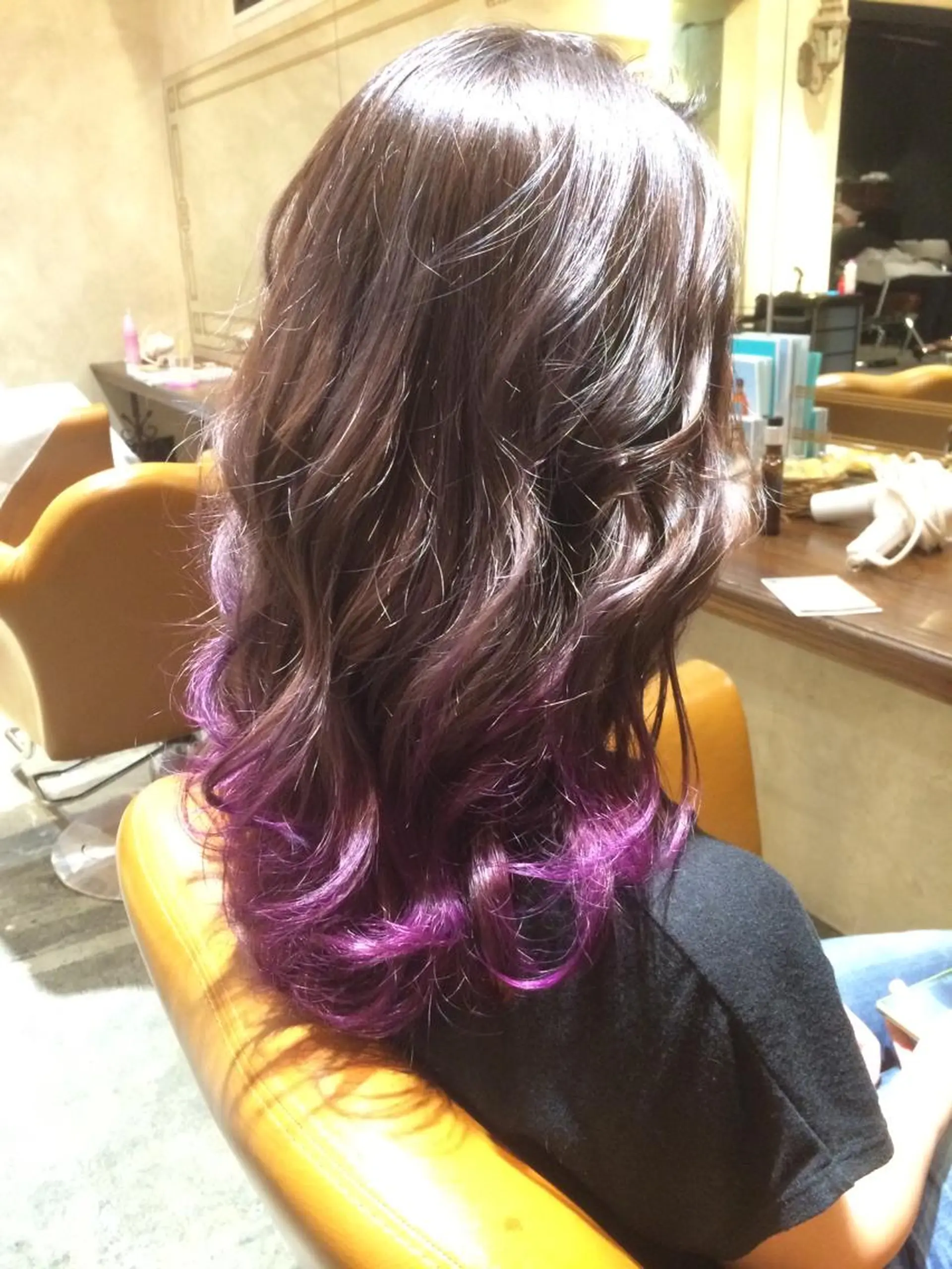 ロング カラー ダブルカラー グラデーションカラー パープルカラー 高比良 剛のヘアスタイル