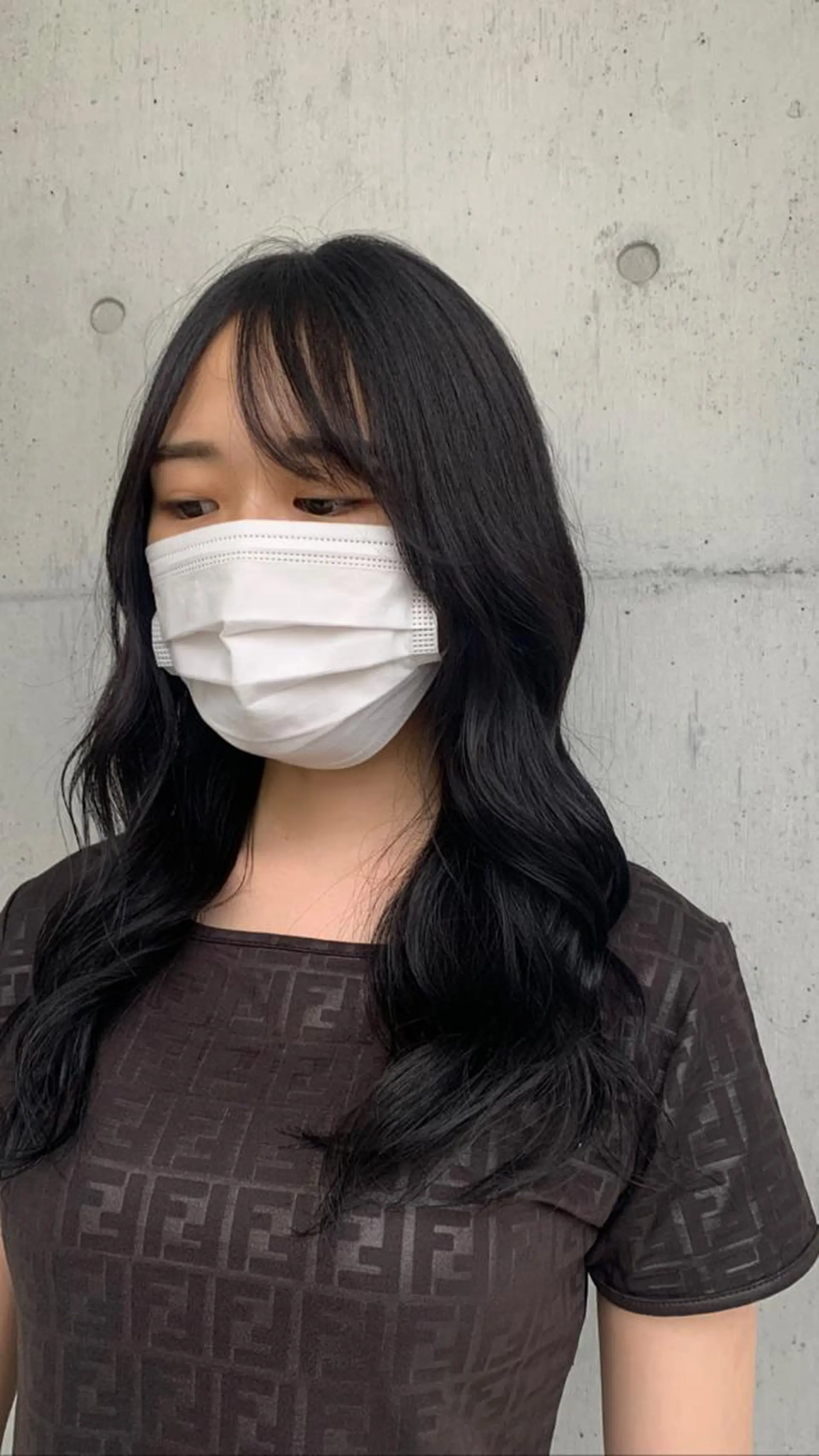 ロング カラー 黒髪 ブルーカラー ブルーブラック カネコ ユカリのヘアスタイル