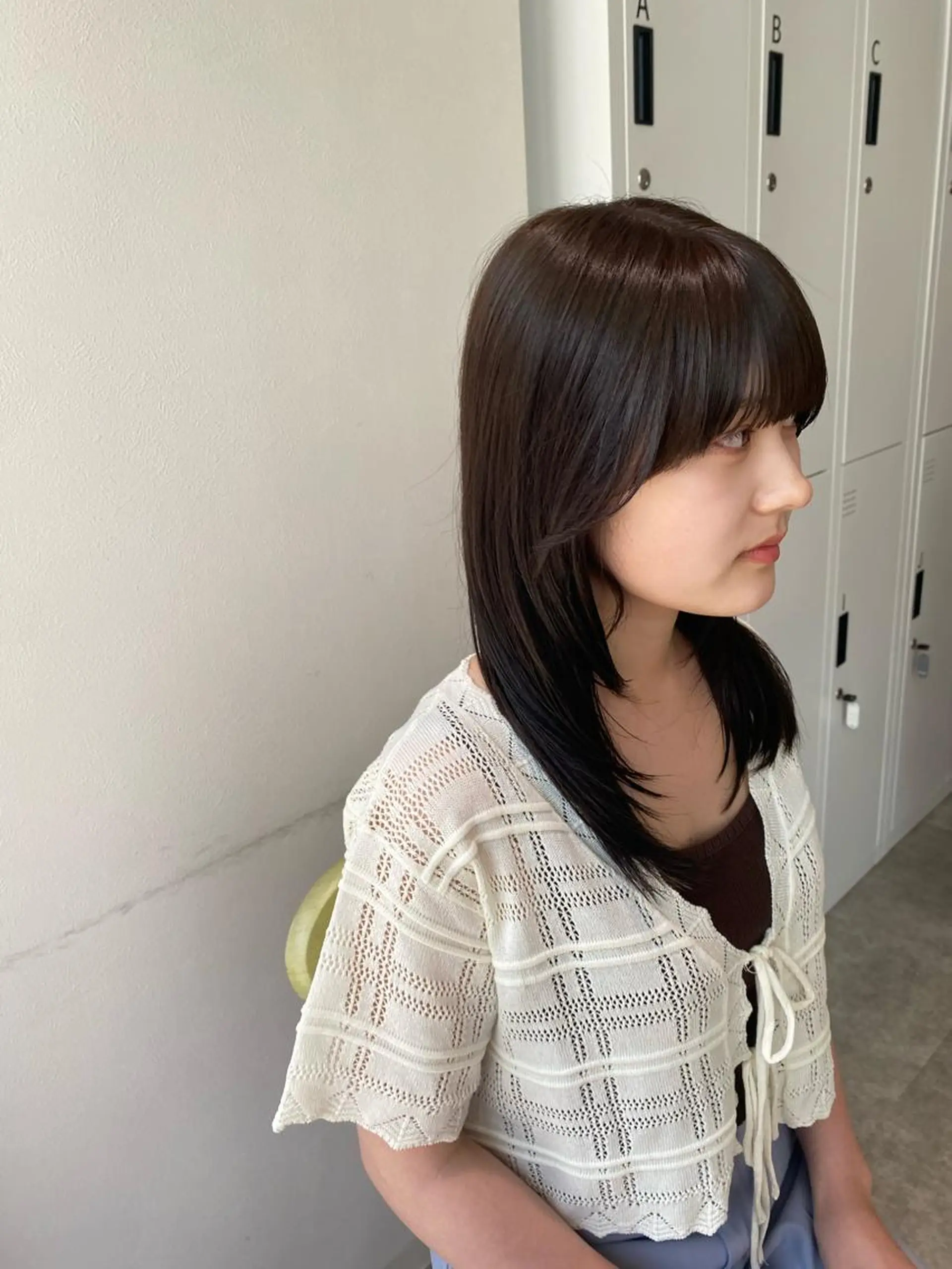 セミロング カラー 透明感カラー ダブルカラー グレージュ カット ヘアカラー オスズ 🎀´-のヘアスタイル