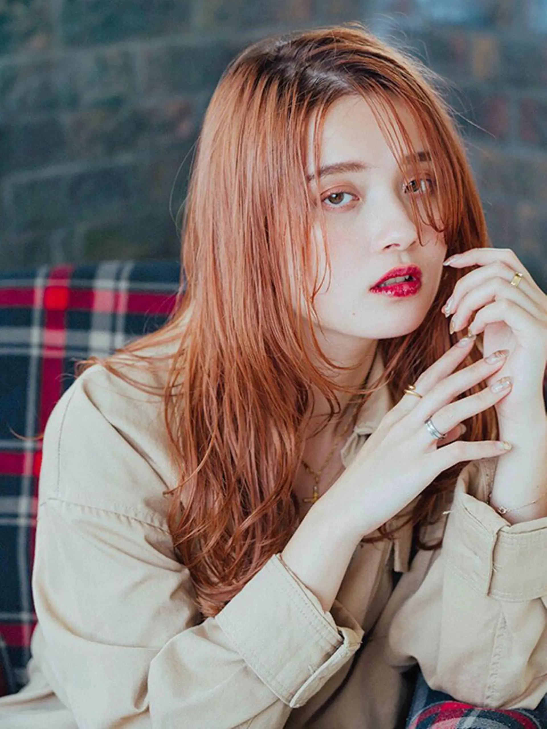 ロング カラー ヘアアレンジ ベージュカラー ブリーチ オレンジ オレンジベージュ 白髪女性専門店竹内 涼乃のヘアスタイル