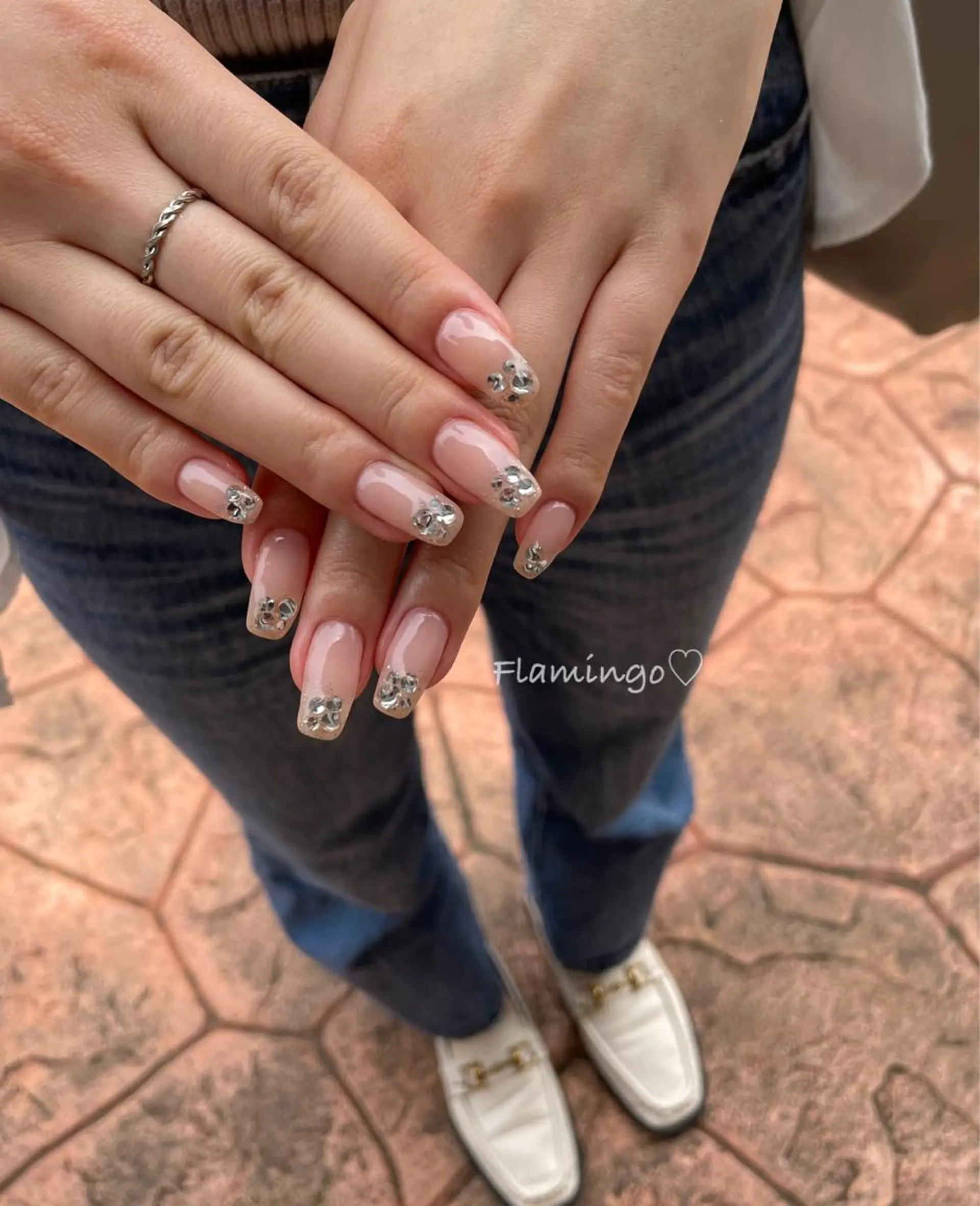 ネイル アートネイル ジェルネイル オフィスネイル シンプルネイル ストーンネイル シンプル／上品／爪育 ☺︎Flamingoのネイルデザイン