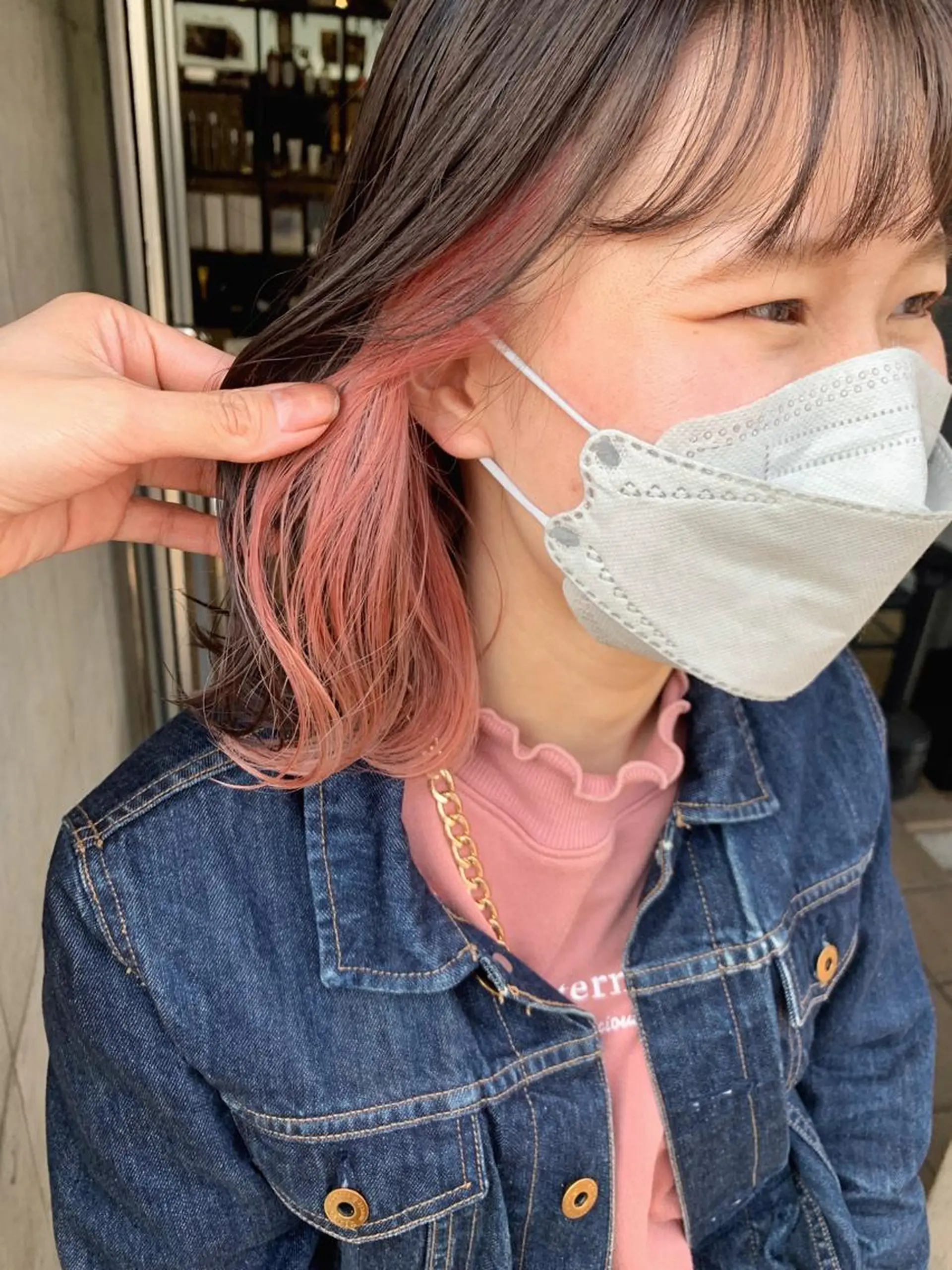 ミディアム カラー ベージュカラー インナーカラー ピンクカラー ピンクベージュ ヘアカラー トリートメント ミルクティーベージュ 🌿店長 清水ひとみのヘアスタイル