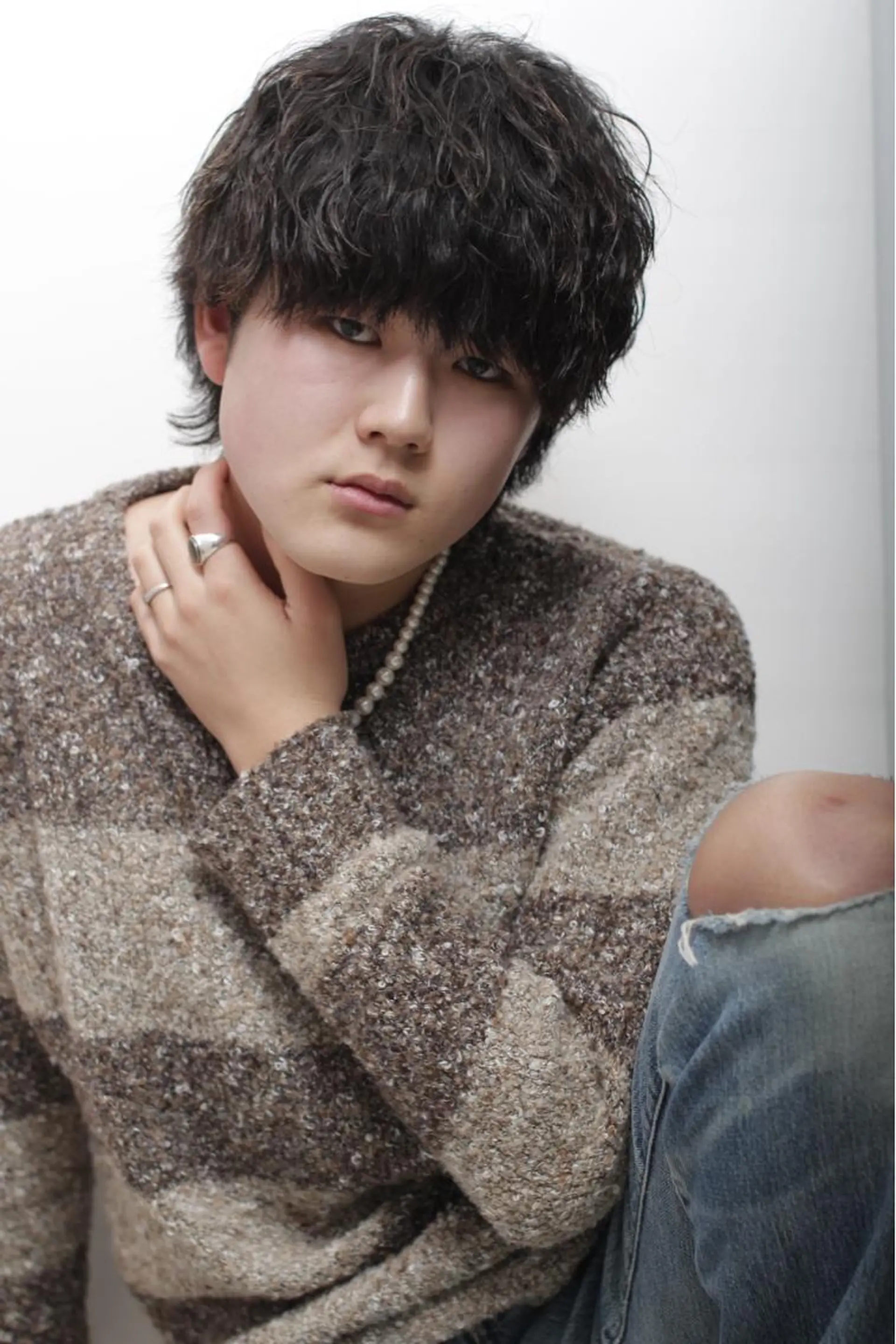 パーマ メンズ 波巻きパーマ カット センターパート 川島爽楽のヘアスタイル