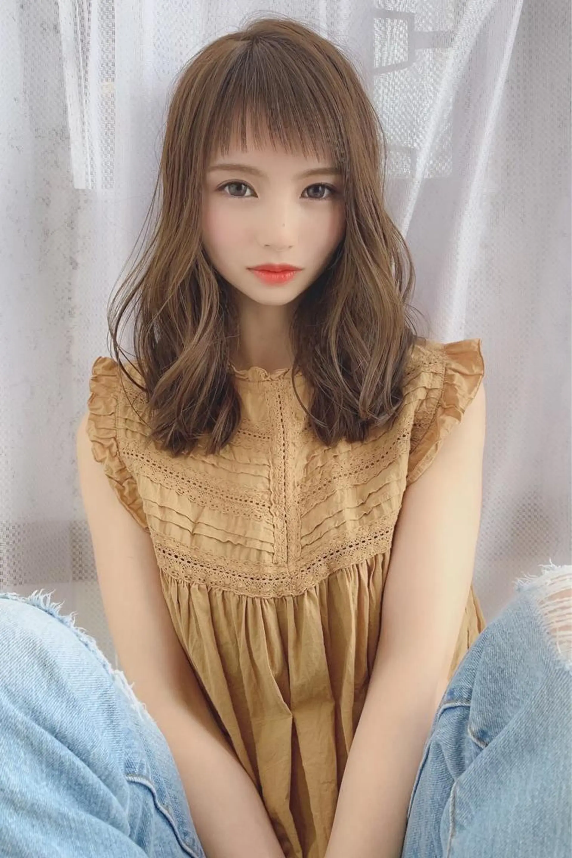 ミディアム レイヤーカット・ 縮毛矯正 星野のヘアスタイル