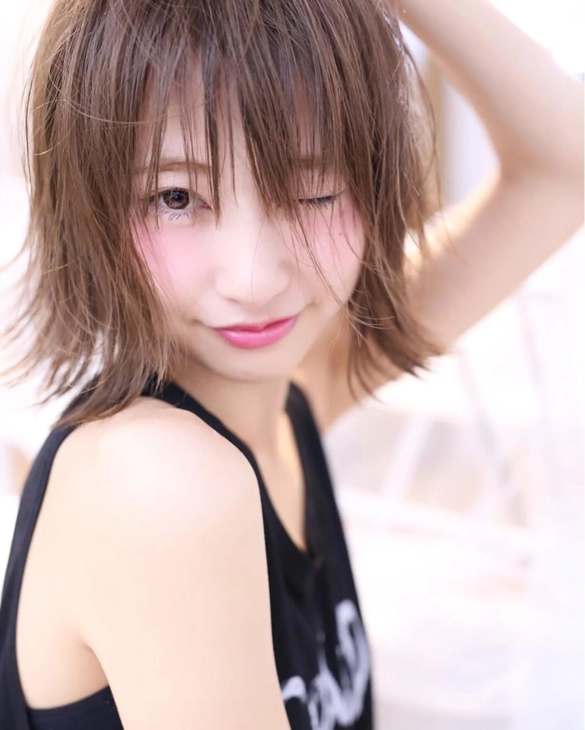 ミディアム カラー ヘアアレンジ 切りっぱなしボブ ボブ 簡単アレンジ Merci メルシー 福岡、今泉のヘアスタイル