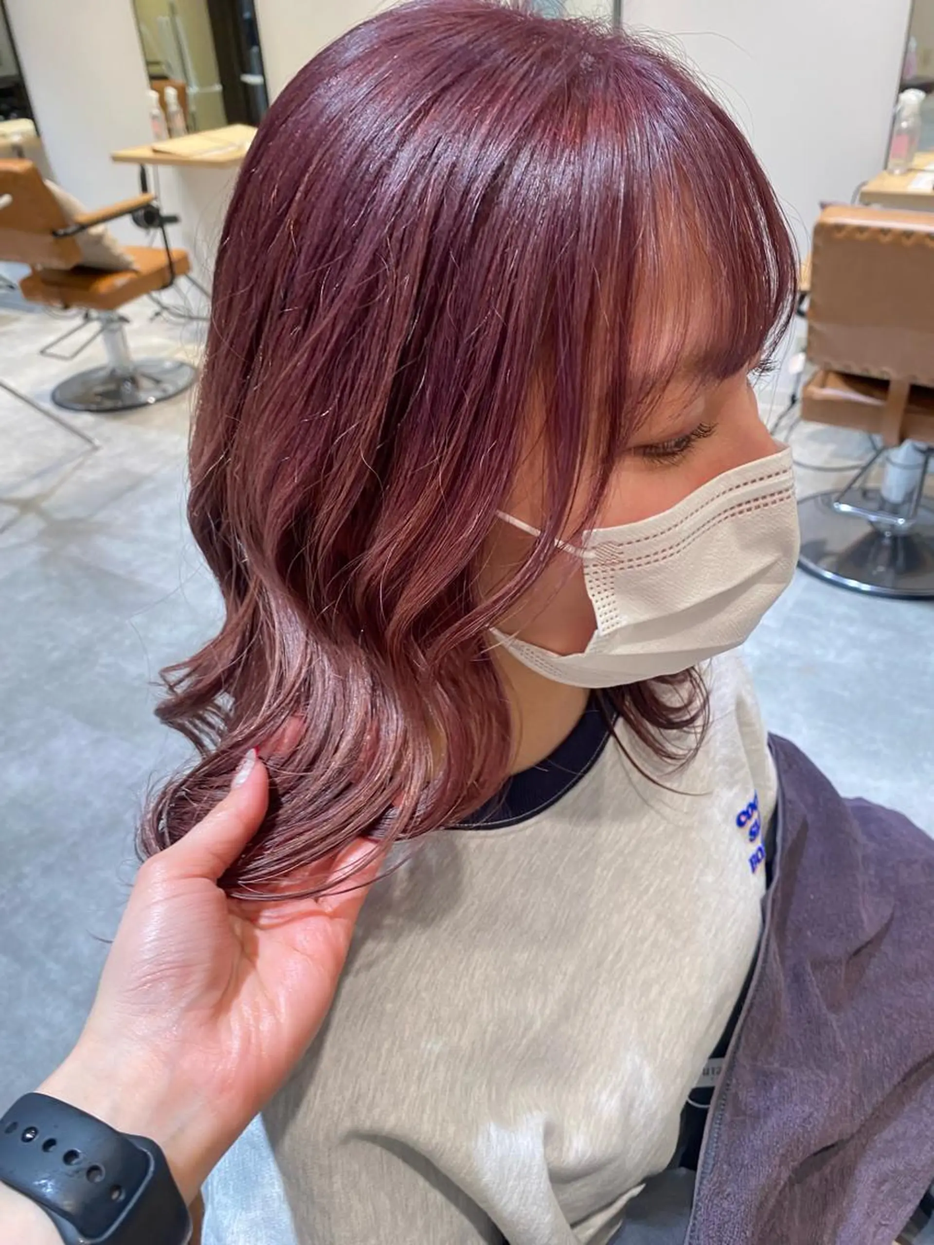 ミディアム カラー ベージュカラー ピンクカラー ピンクベージュ オスズ 🎀´-のヘアスタイル