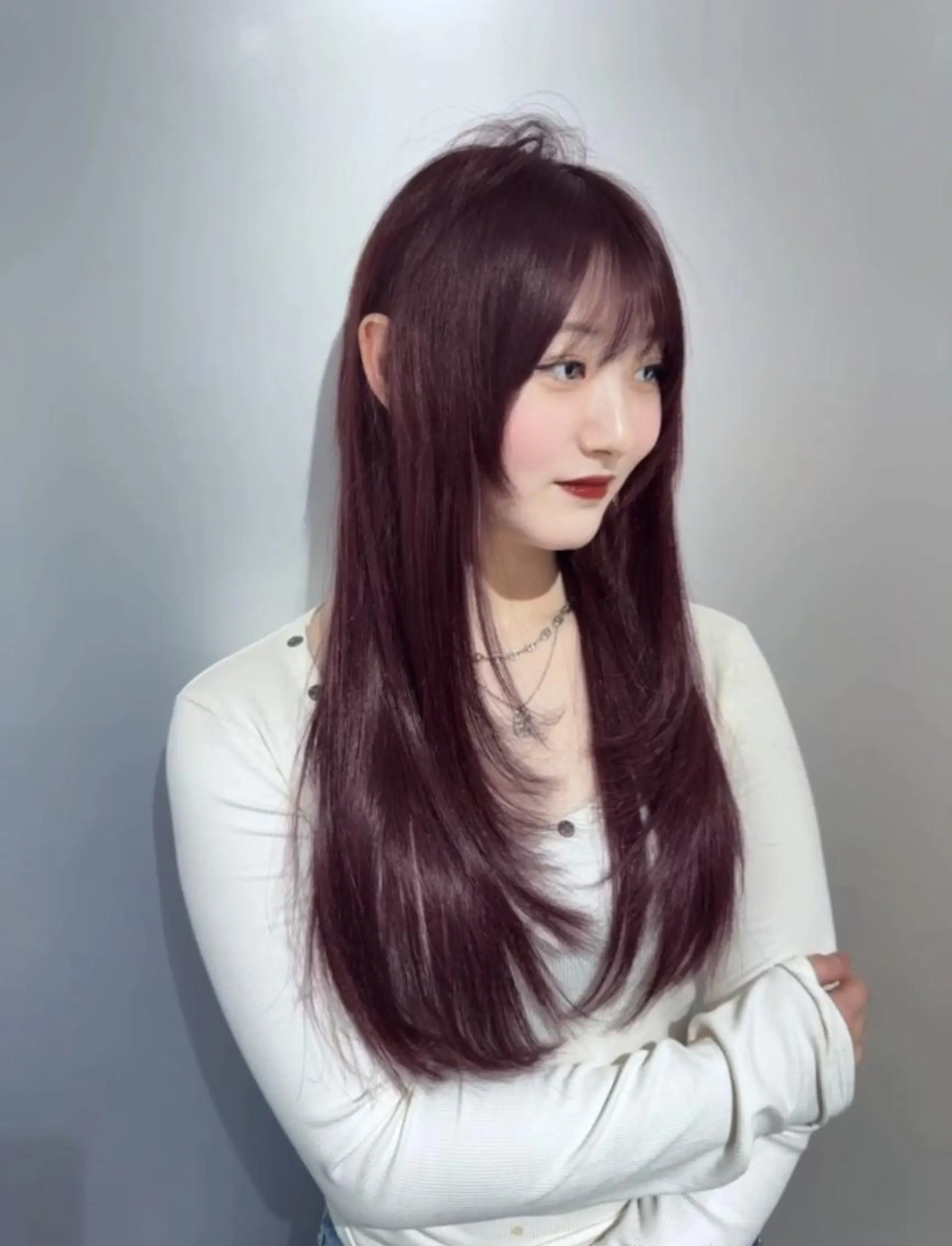 ロング ハッシュカット 韓国レイヤー　原宿のヘアスタイル