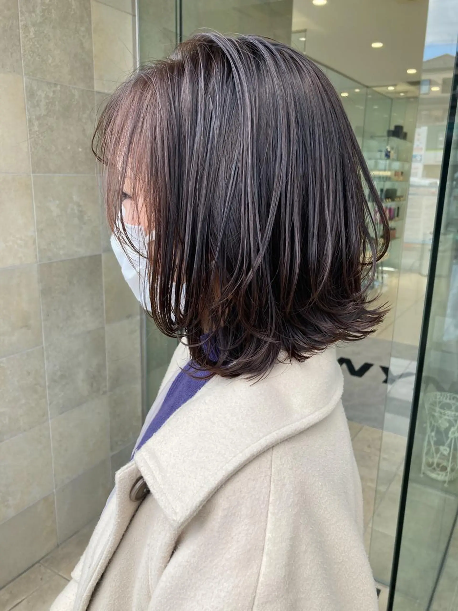 ミディアム カラー イヤリングカラー ボブ ウルフカット 田中 あかねのヘアスタイル