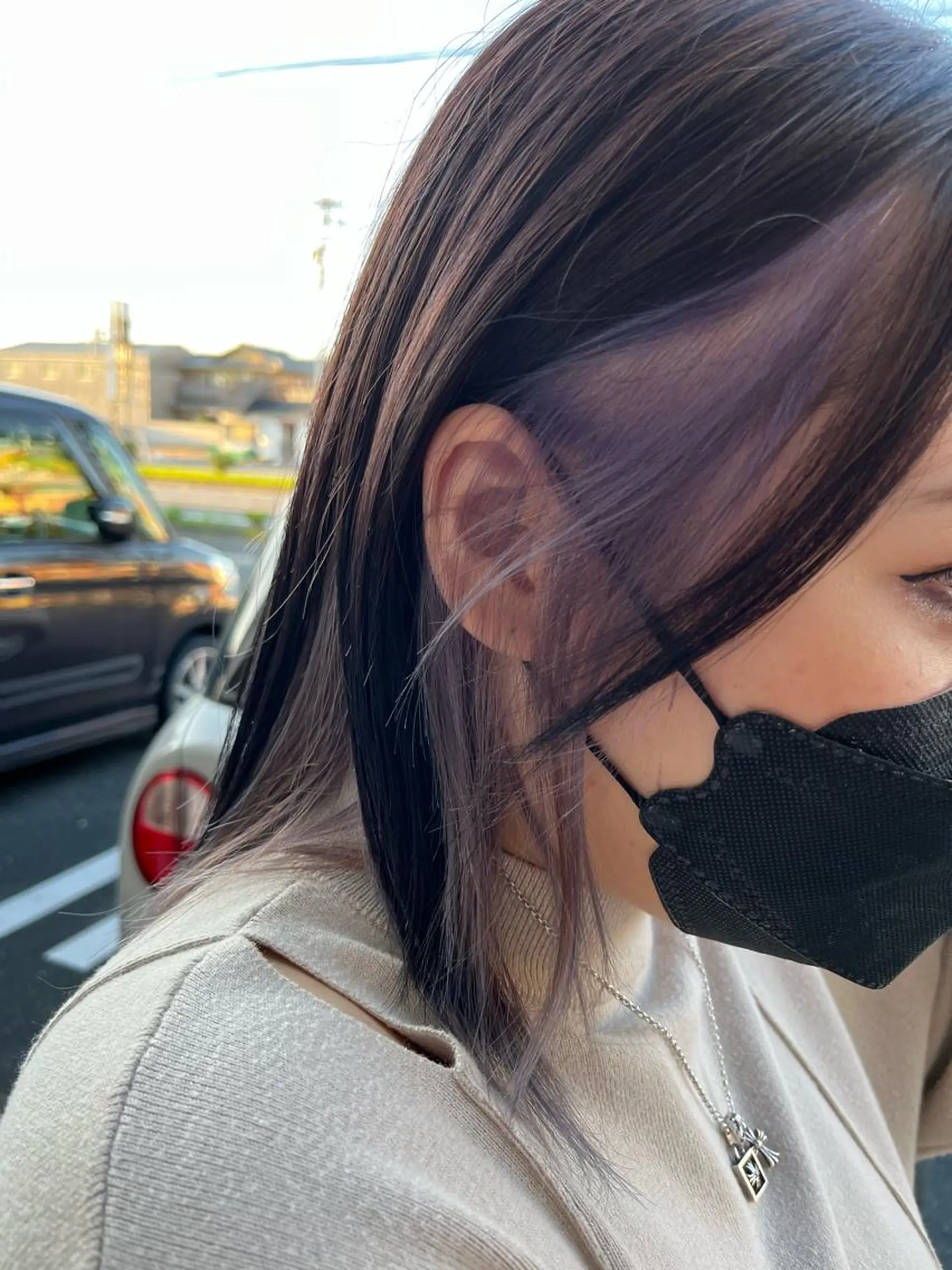 ミディアム カラー ミストバング イヤリングカラー  フェイスフレーミング インナーカラー 名古屋／ブリーチ /松井亮磨のヘアスタイル