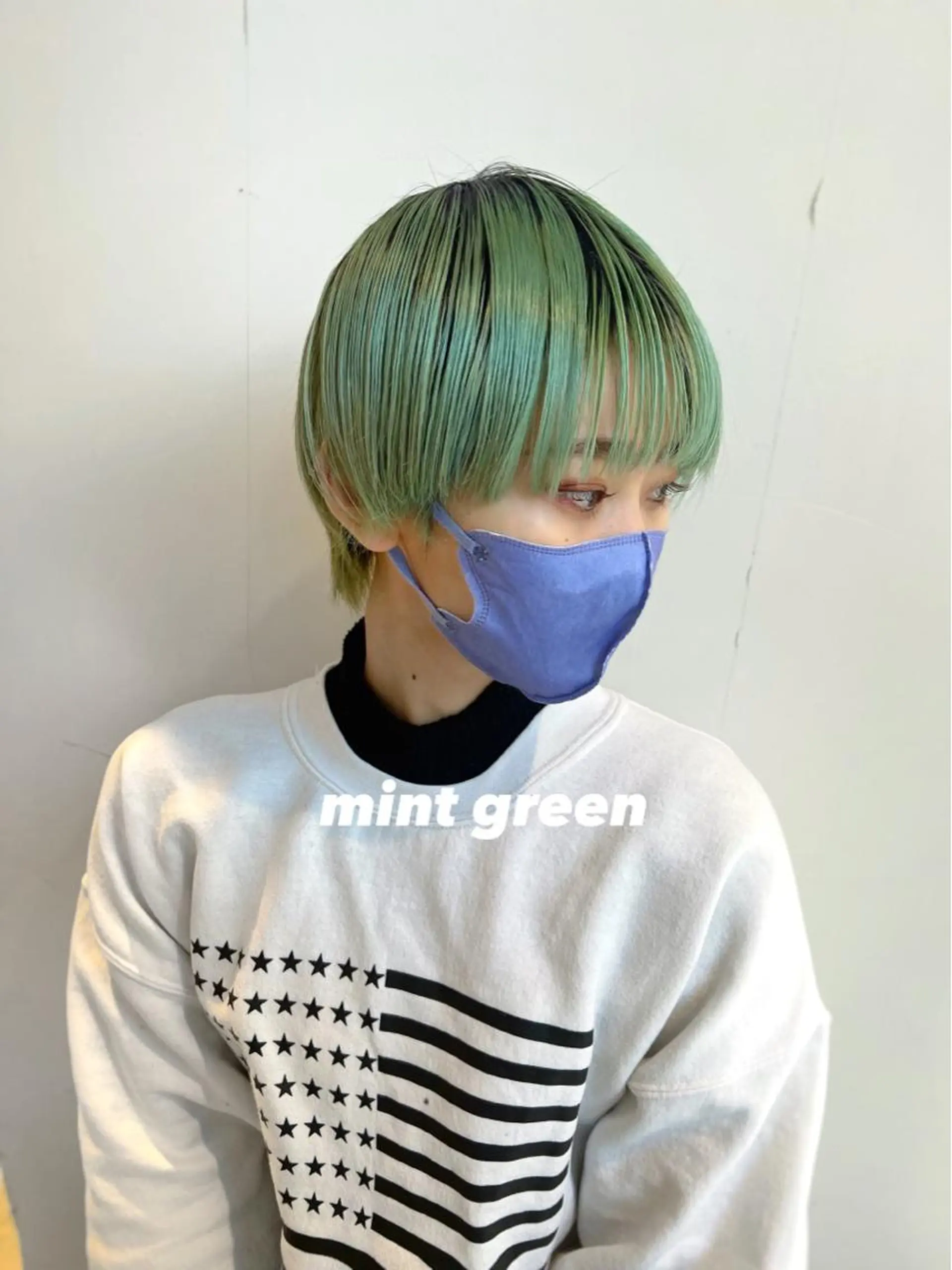 ショート カラー ブリーチ ミント ミントグリーン ヘアカラー トリートメント ヘアセット レイヤー専門家 ダブルカラー修のヘアスタイル