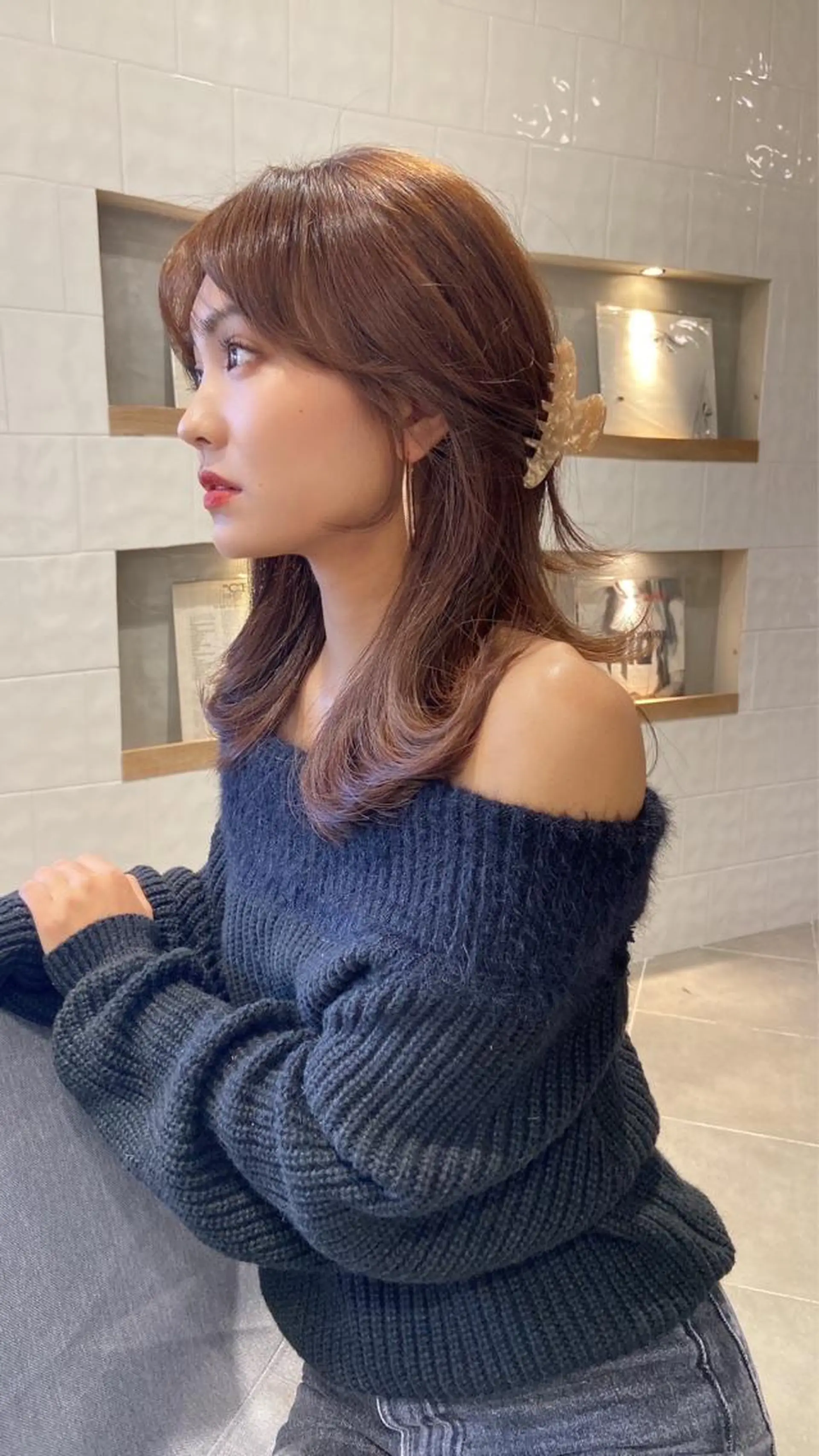 セミロング カラー 女性らしいモテヘア 韓国ヘアhikariのヘアスタイル