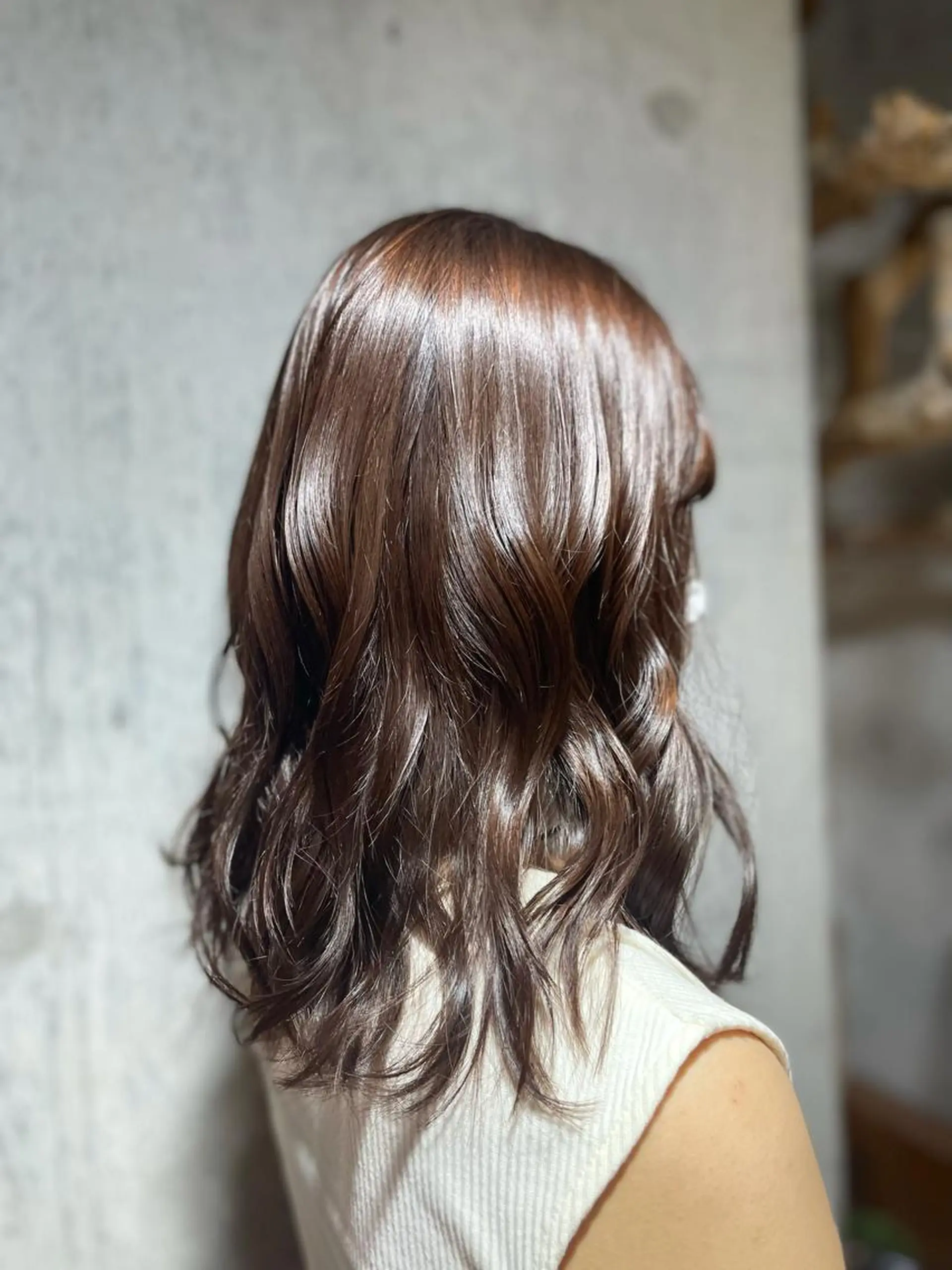 セミロング アッシュ アッシュグレー ミストバング パープルカラー 髪質改善 ヘアカラー 吉川 舞雪のマツエク・マツパデザイン