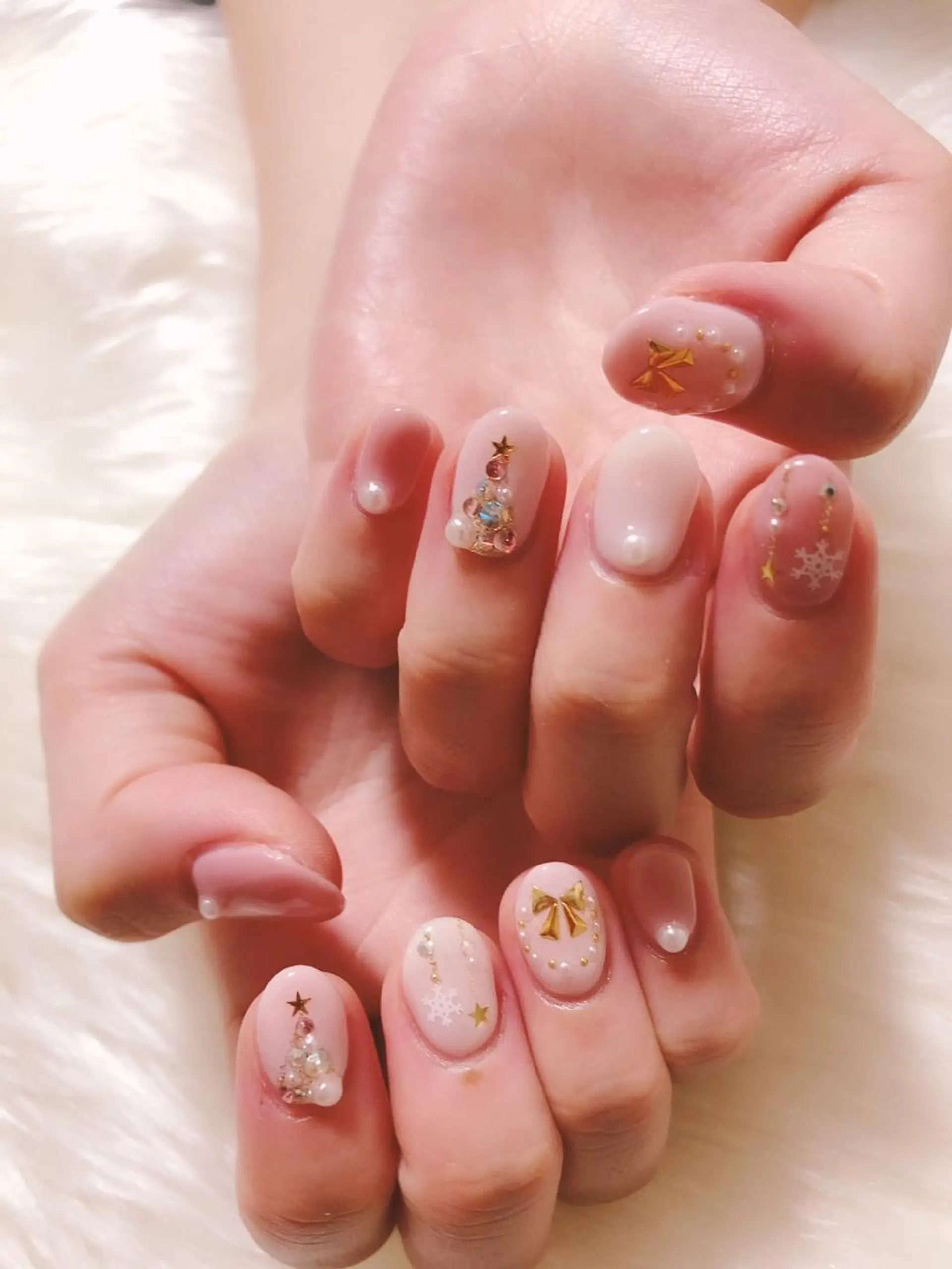ネイル ピンク 冬ネイル クリスマス kiki nail 二子玉川のネイルデザイン