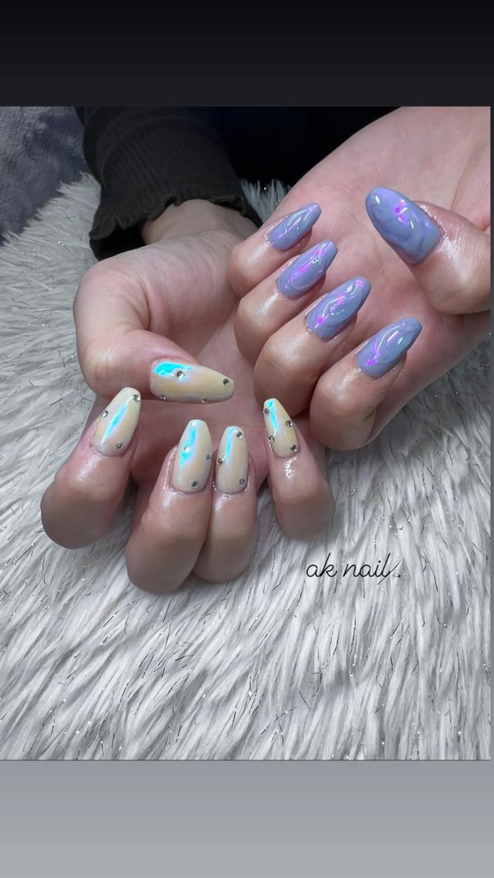 セミロング ネイル オーロラネイル ハンドネイル ak nail .のネイルデザイン