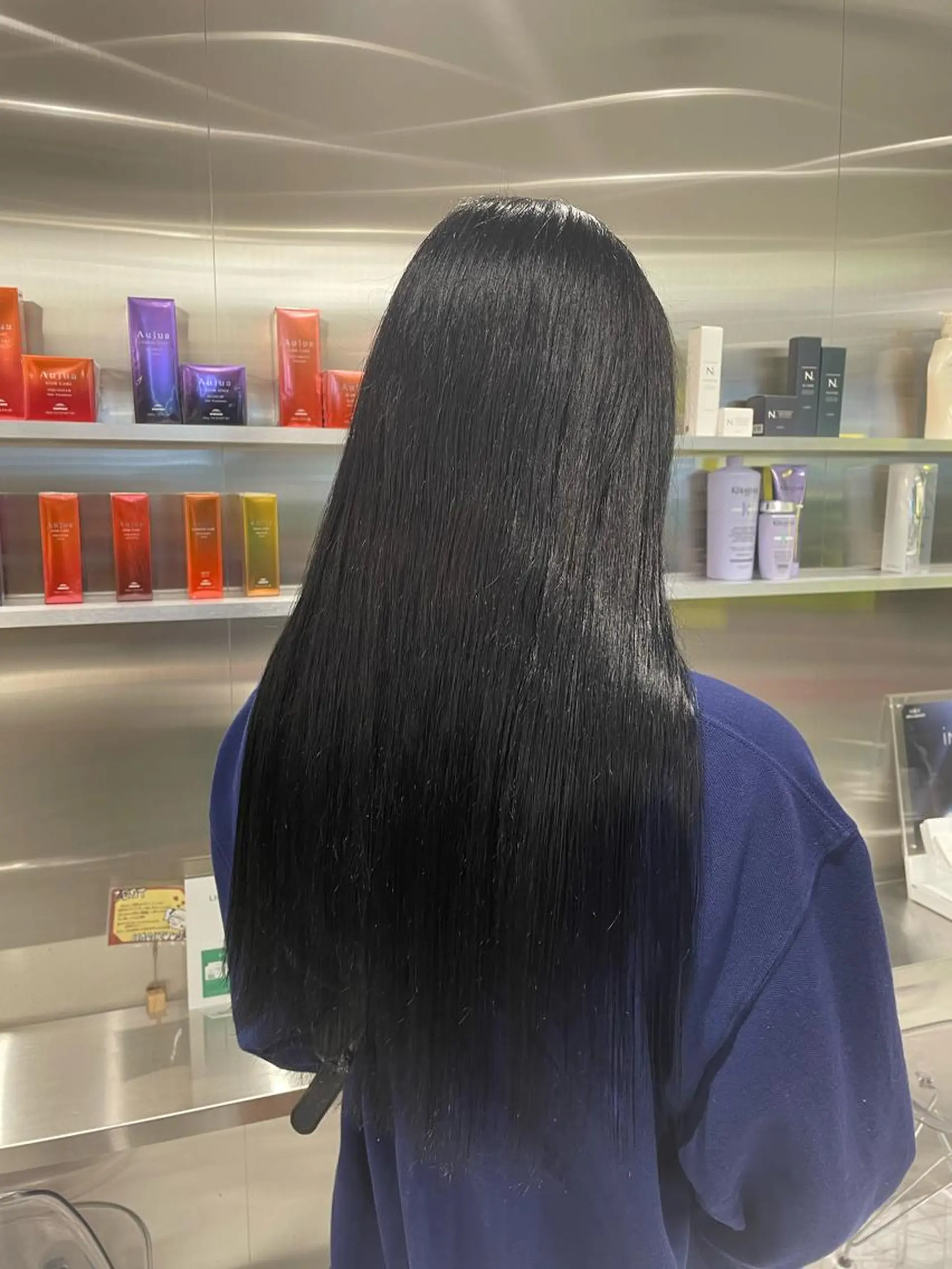 ロング カラー 黒髪 ブルーカラー ブルーブラック カット ヘアカラー 🧁はるひ/ ZEST八王子🟡のヘアスタイル