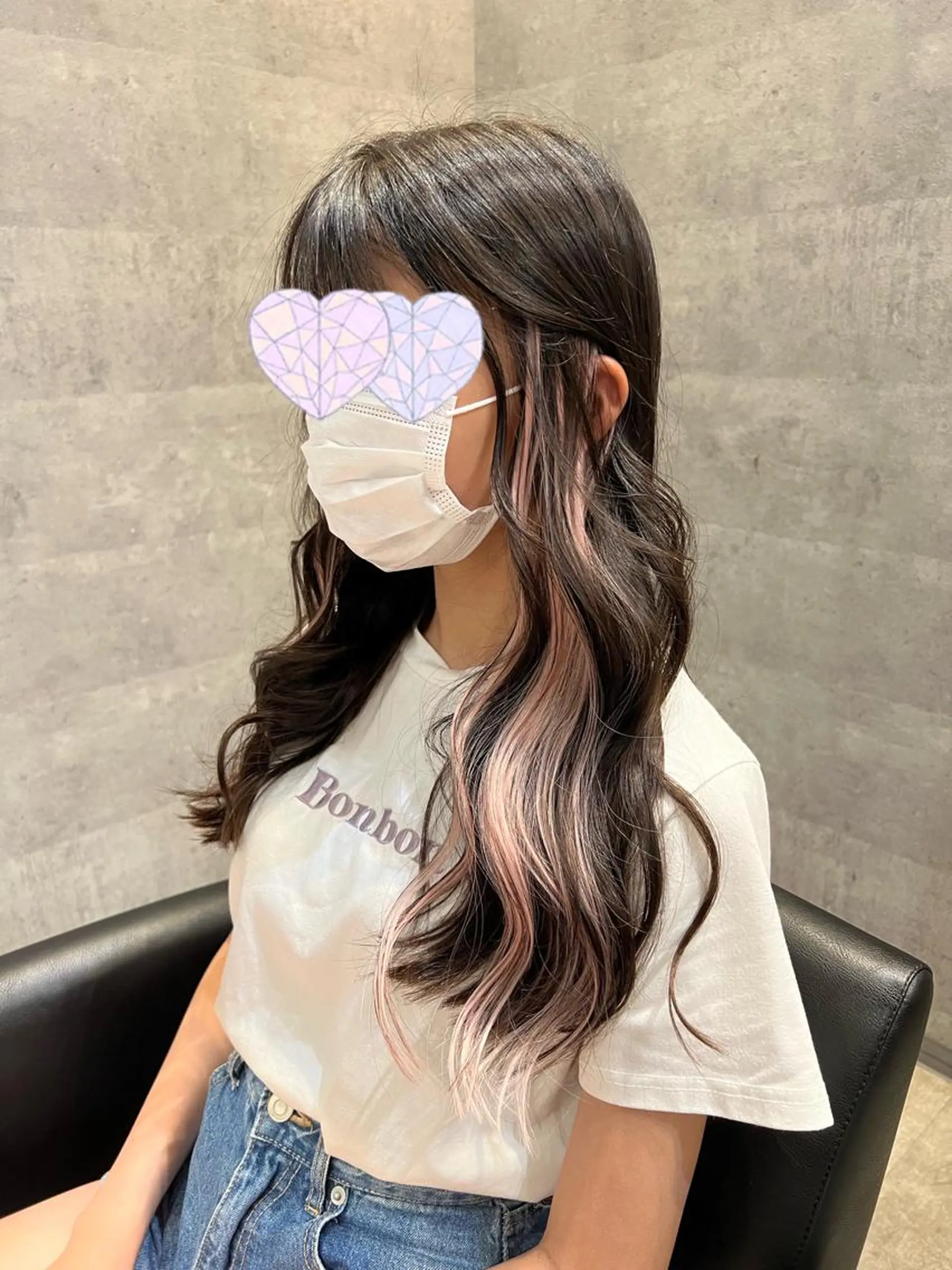 ロング ヨシンモリ 韓国風ヘア レイヤーカット ロング おくれ毛 _WHITE鳳所属・ミルクティーベージュ ハイライトヘアHIのヘアスタイル
