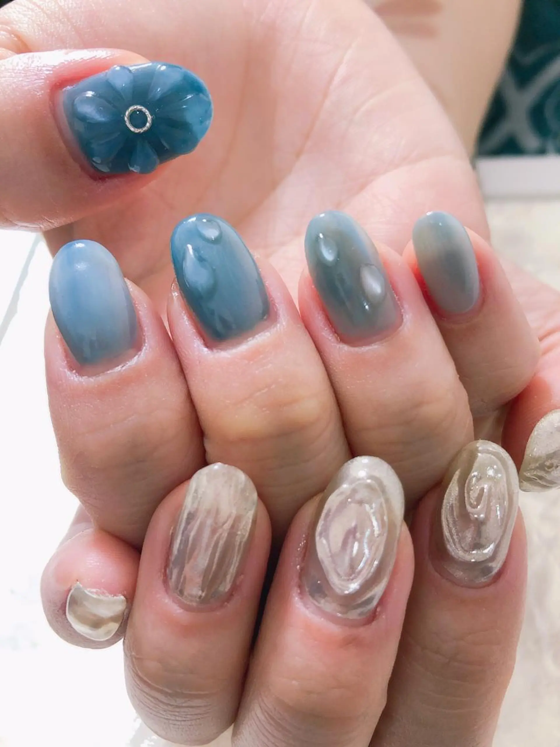 ネイル ブルー シルバー kiki nail 二子玉川のネイルデザイン