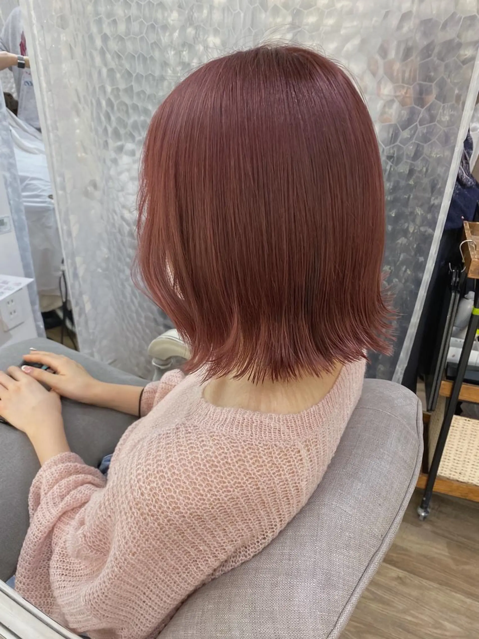 ミディアム カラー ヘアアレンジ ピンクカラー メンズカットモデル/ 梅田美容室/runaのヘアスタイル