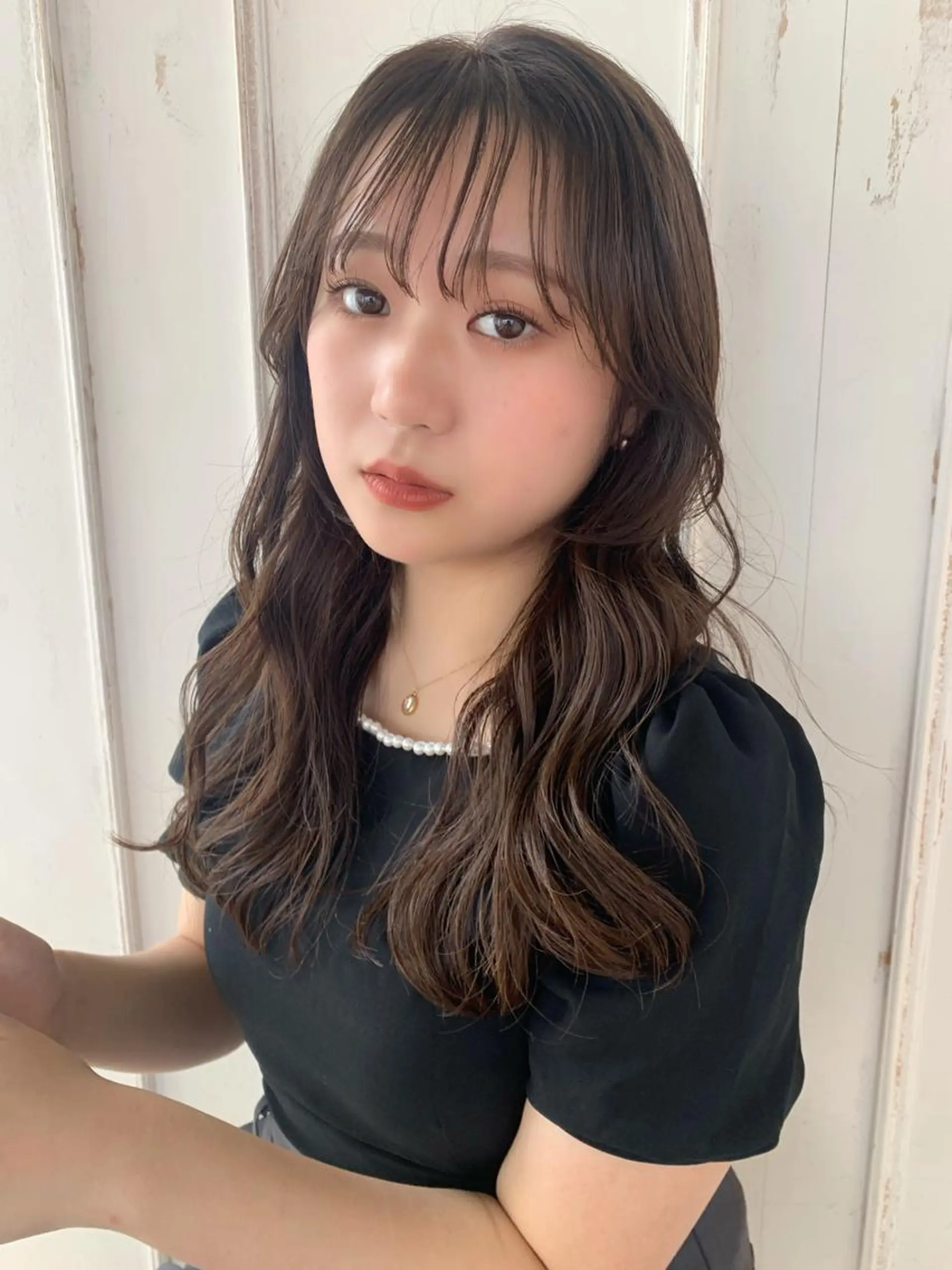 ロング カラー 顔まわりレイヤー ヨシンモリ 韓国風ヘア レイヤーカット シースルーバング カット 藤間 帆乃夏（とうまほのかのヘアスタイル