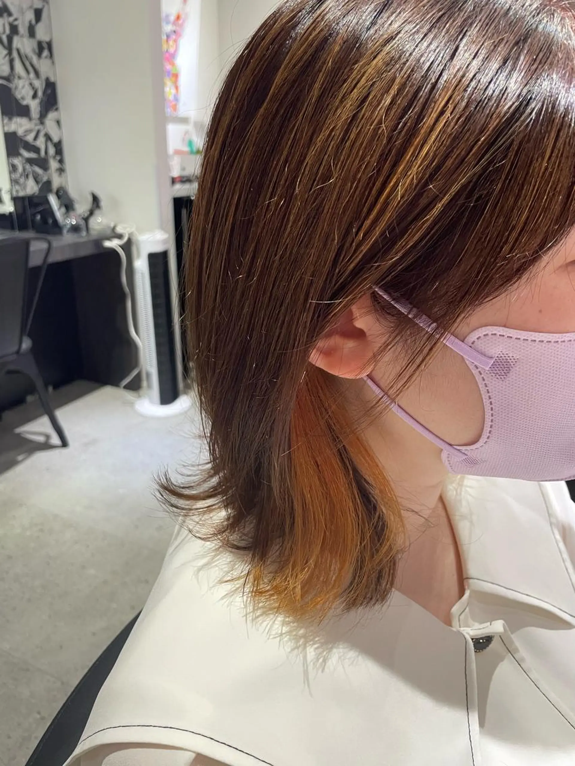 ミディアム カラー イヤリングカラー オレンジ One By The Ect所属・ショート/脱白髪染め ☆宇﨑悠実のヘアスタイル