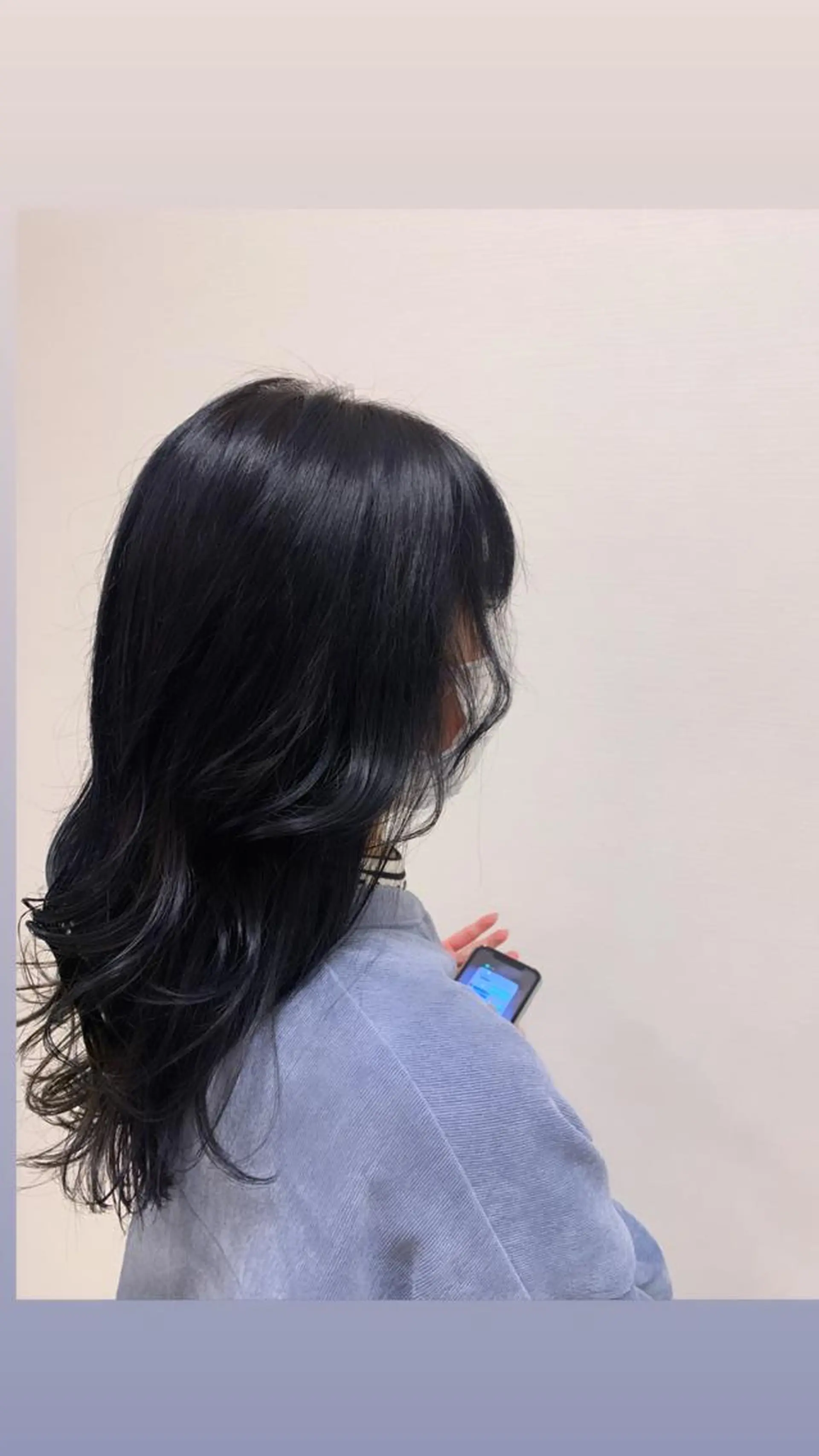 ロング カラー 黒髪 ブルーカラー ブルーブラック 韓国風ヘア ヘアカラー トリートメント 店長/藤原 季矢のヘアスタイル