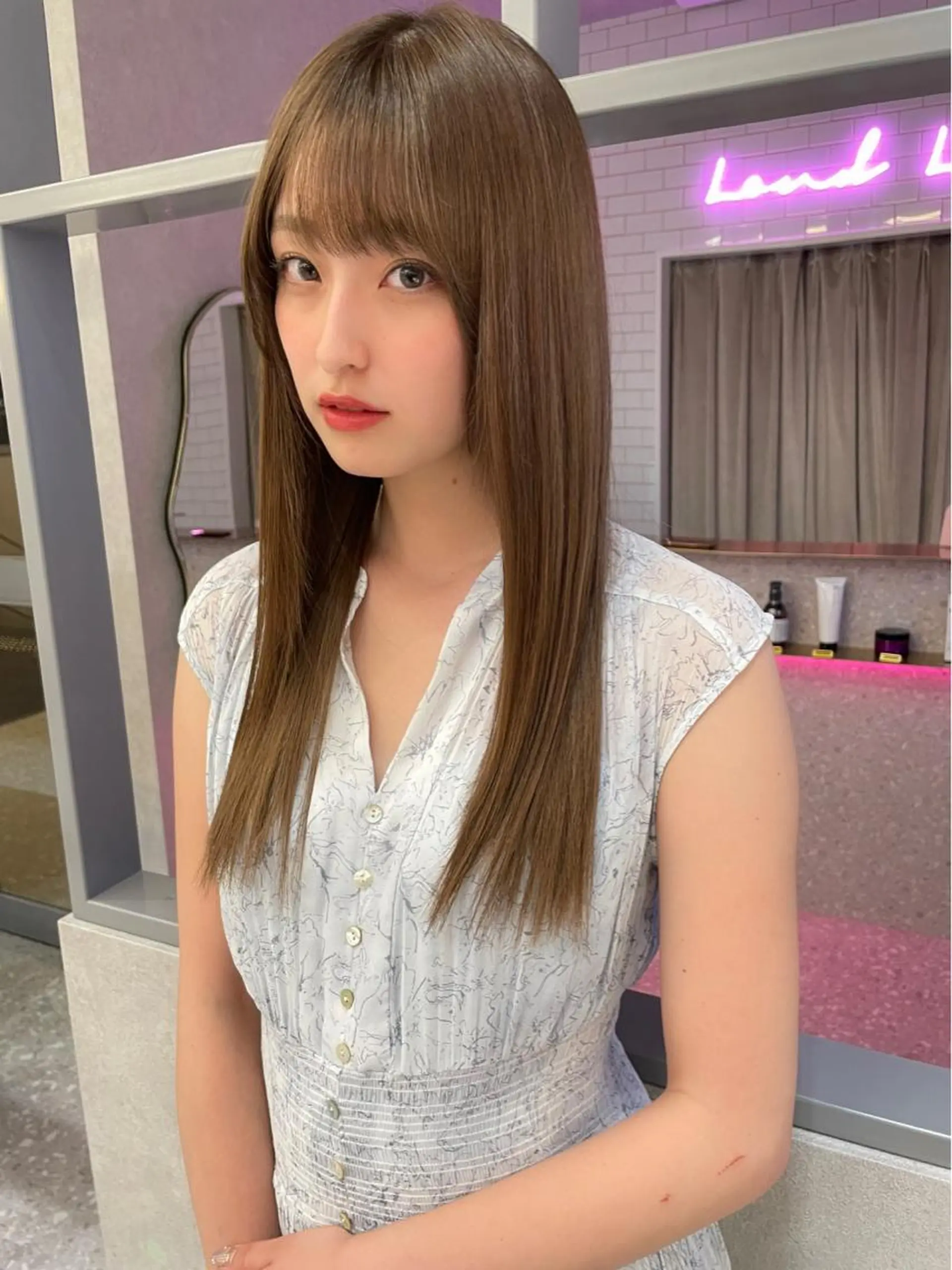 セミロング 韓国風カラー エクステ 髪質改善 韓国風ヘア トリートメント Lond  lea 🦋ayana🦋のヘアスタイル