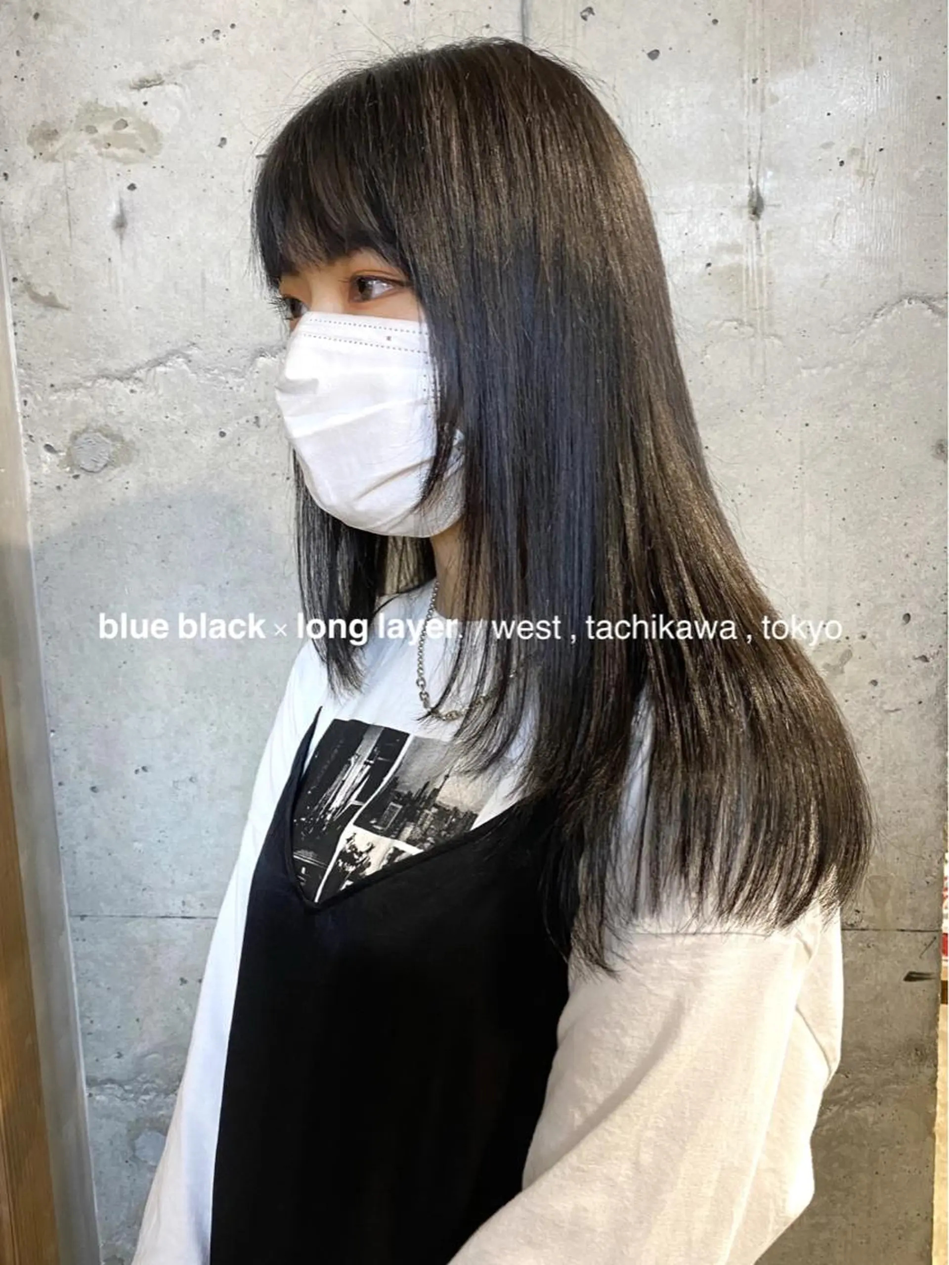 ロング カラー アッシュ ベージュカラー 黒髪 ブリーチ ブルーカラー 竹嶌 健吾のヘアスタイル
