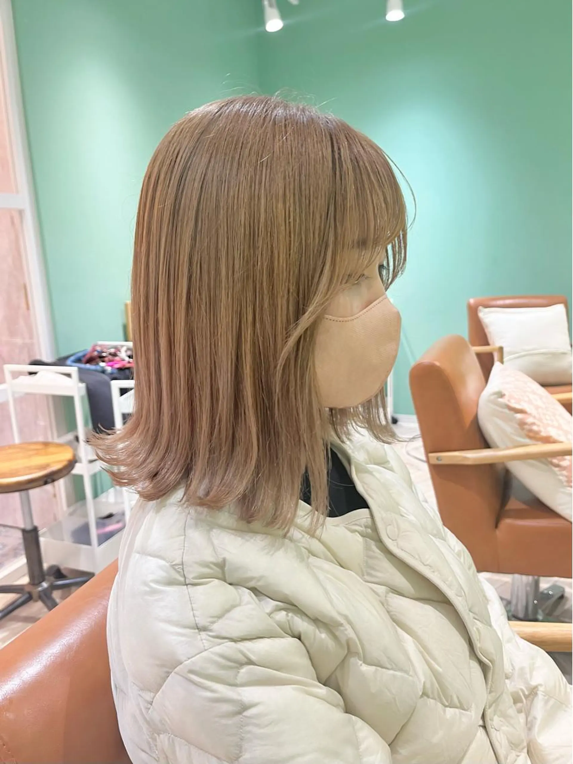 ミディアム カラー ベージュカラー ハイトーンカラー ミルクティーベージュ 髪質改善カラー☆ ヘアアレンジmiyuのヘアスタイル