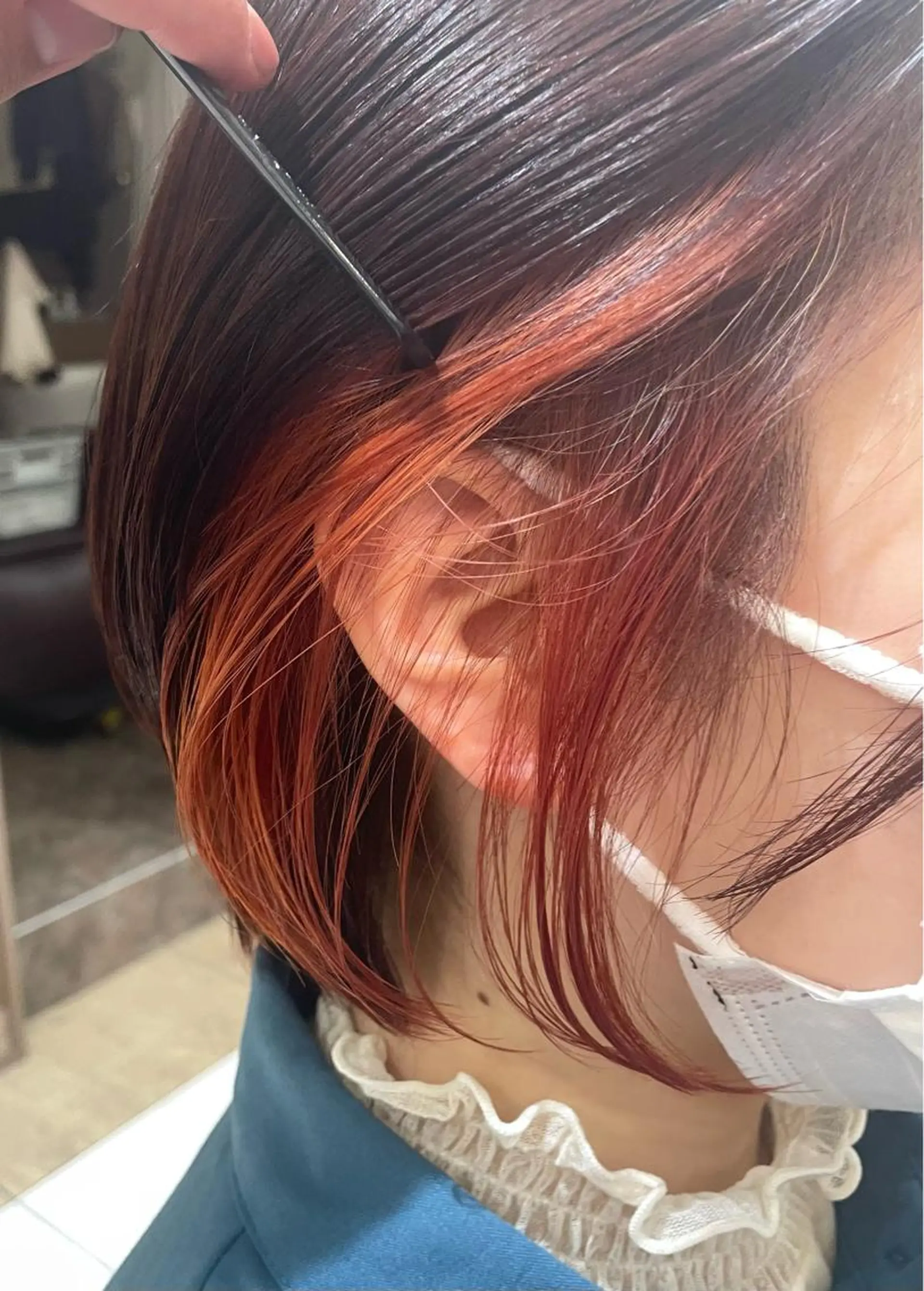 ショート カラー ブラウンカラー カシス インナーカラー オレンジ レッドカラー CUT  STUDIO 141所属・渡部 恭子のヘアスタイル